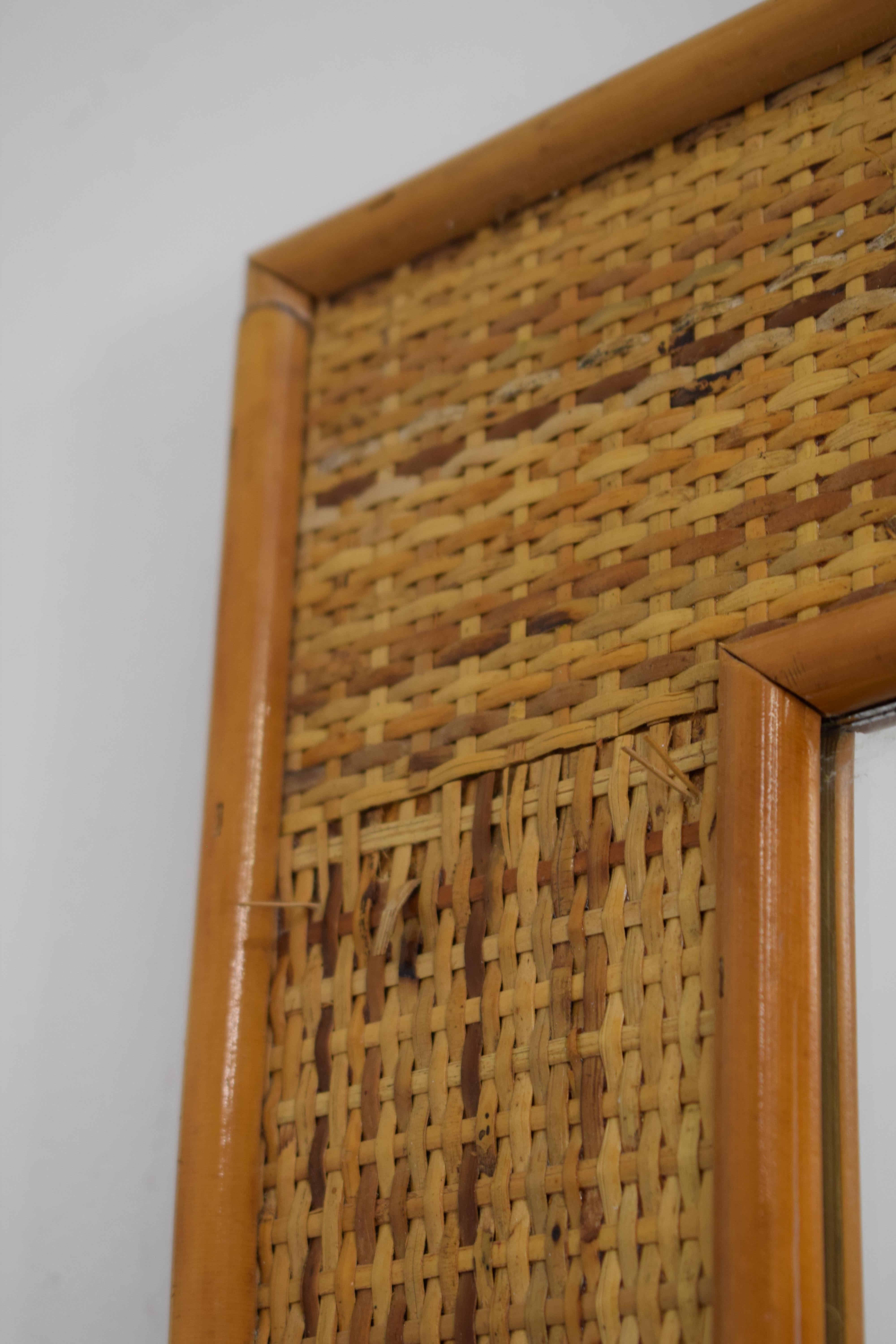 Mid-20th Century Italian Bamboo Wall Mirror, 1960s For Sale