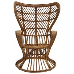 Italian Bamboo & Wicker Carlo Mollino Style Lounge Chair 1950s