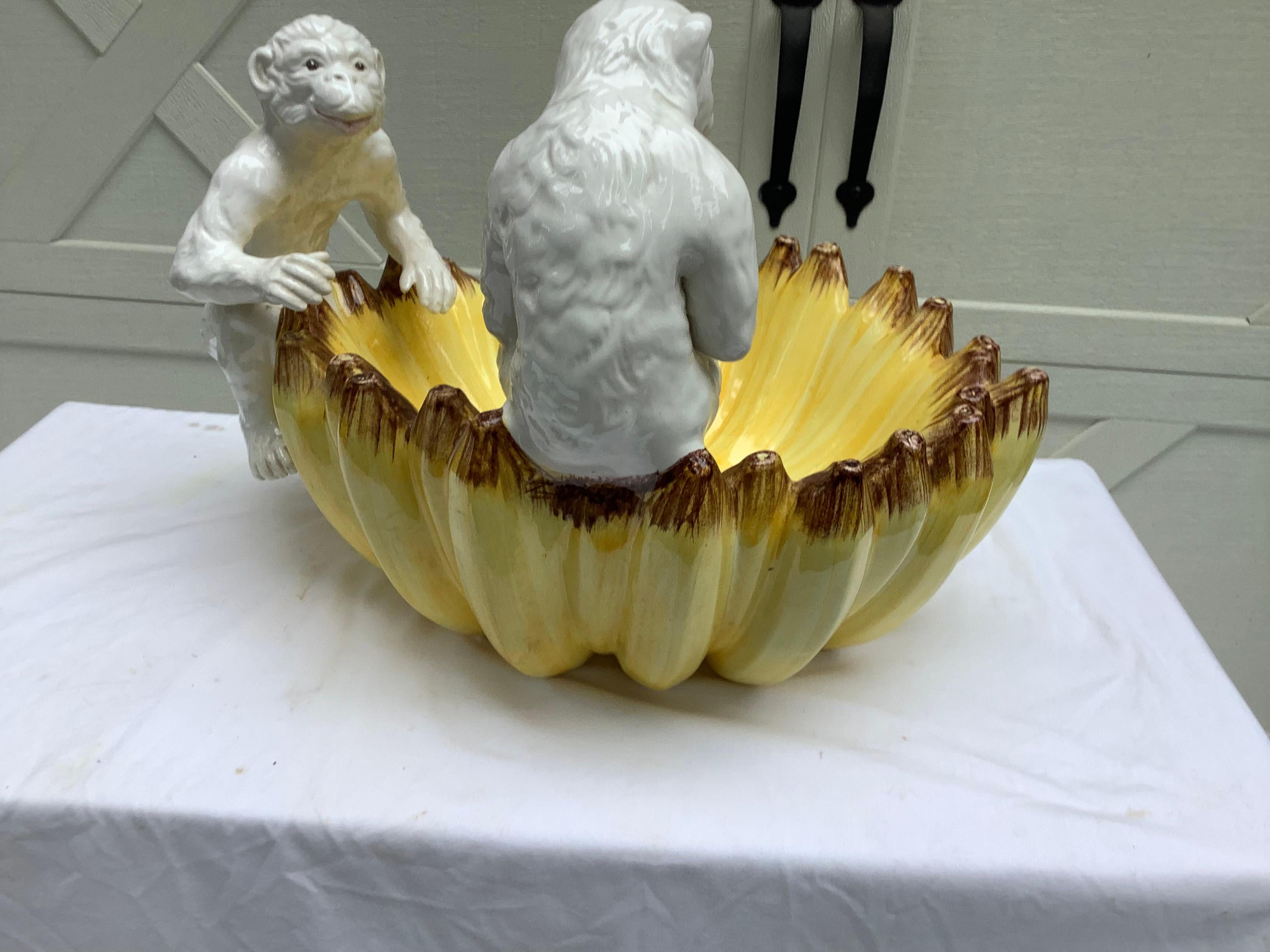 Hollywood Regency Italian Banana Bowl w/ Monkeys, Chelsea House