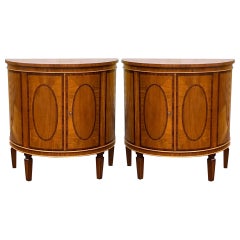 Italian Banded & Inlaid Satinwood Demilune Cabinets Att. Decorative Crafts -Pair