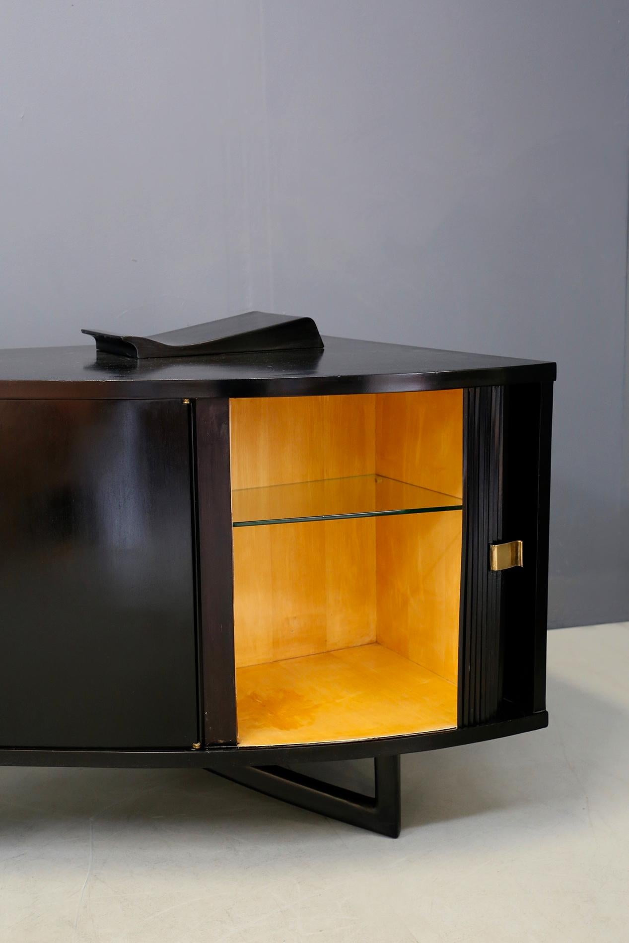 Italian Bar Cabinet by in Ebonized Wood and Brass, 1940s 1