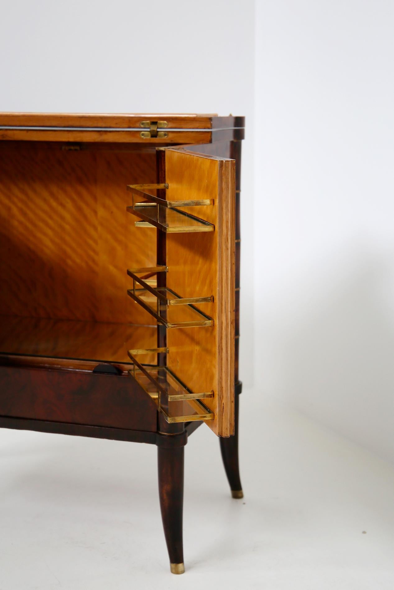 Italian Bar Cabinet by Tomaso Buzzi in Wood and Brass, Verified Archive 6