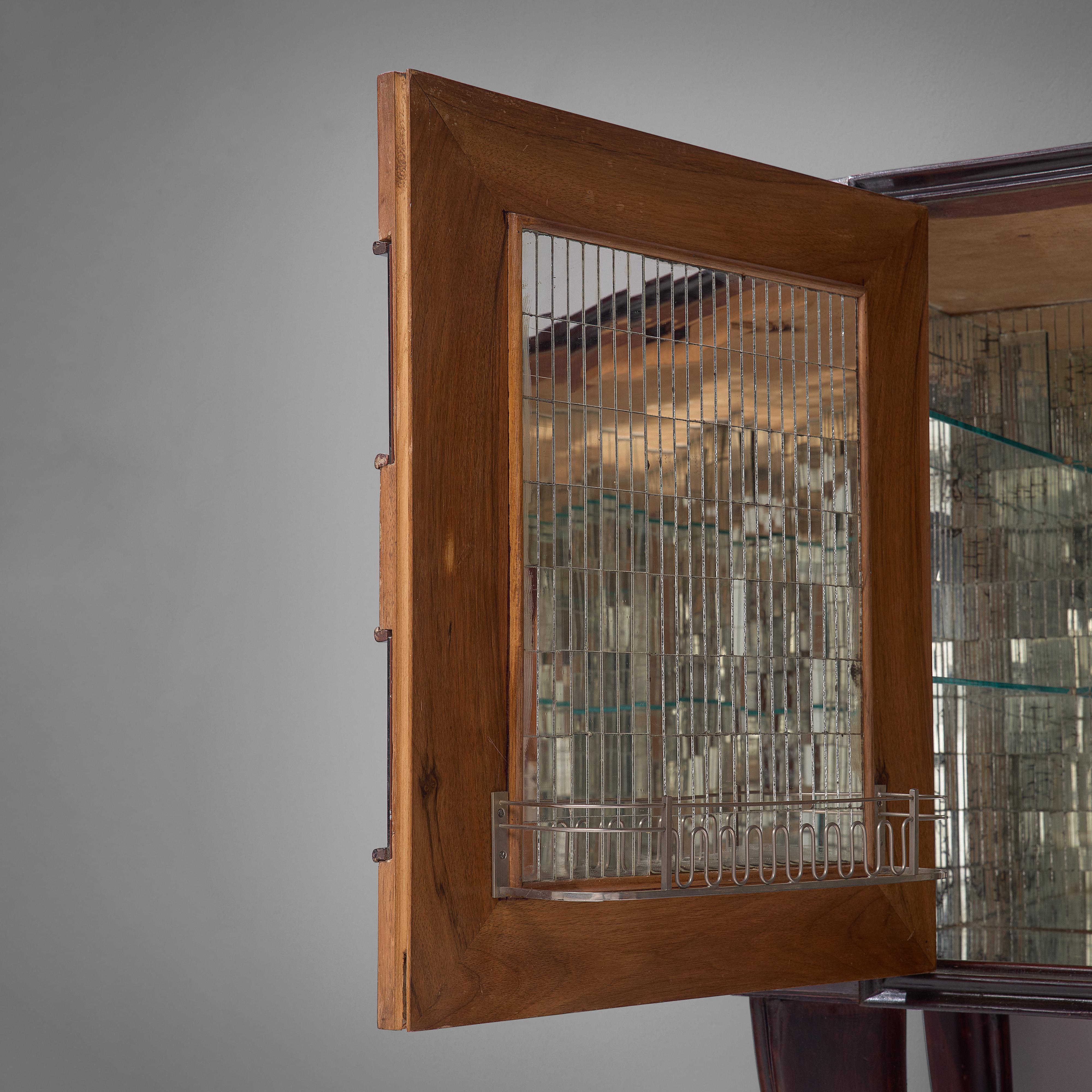 Glass Italian Bar Cabinet in Walnut Attributed to Osvaldo Borsani