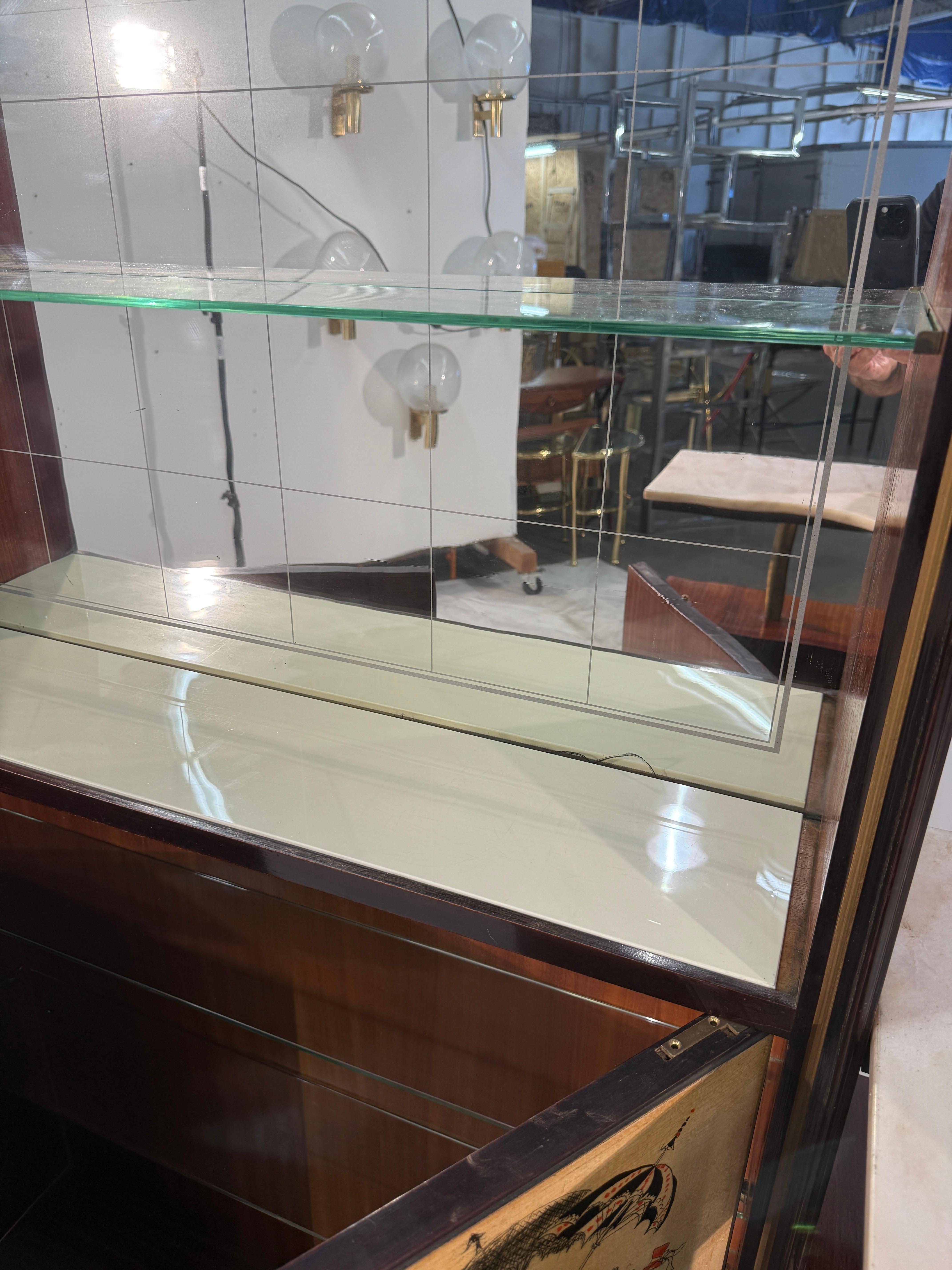 Italian Bar Cabinet with Reverse Painted Panels and Marble Top For Sale 6