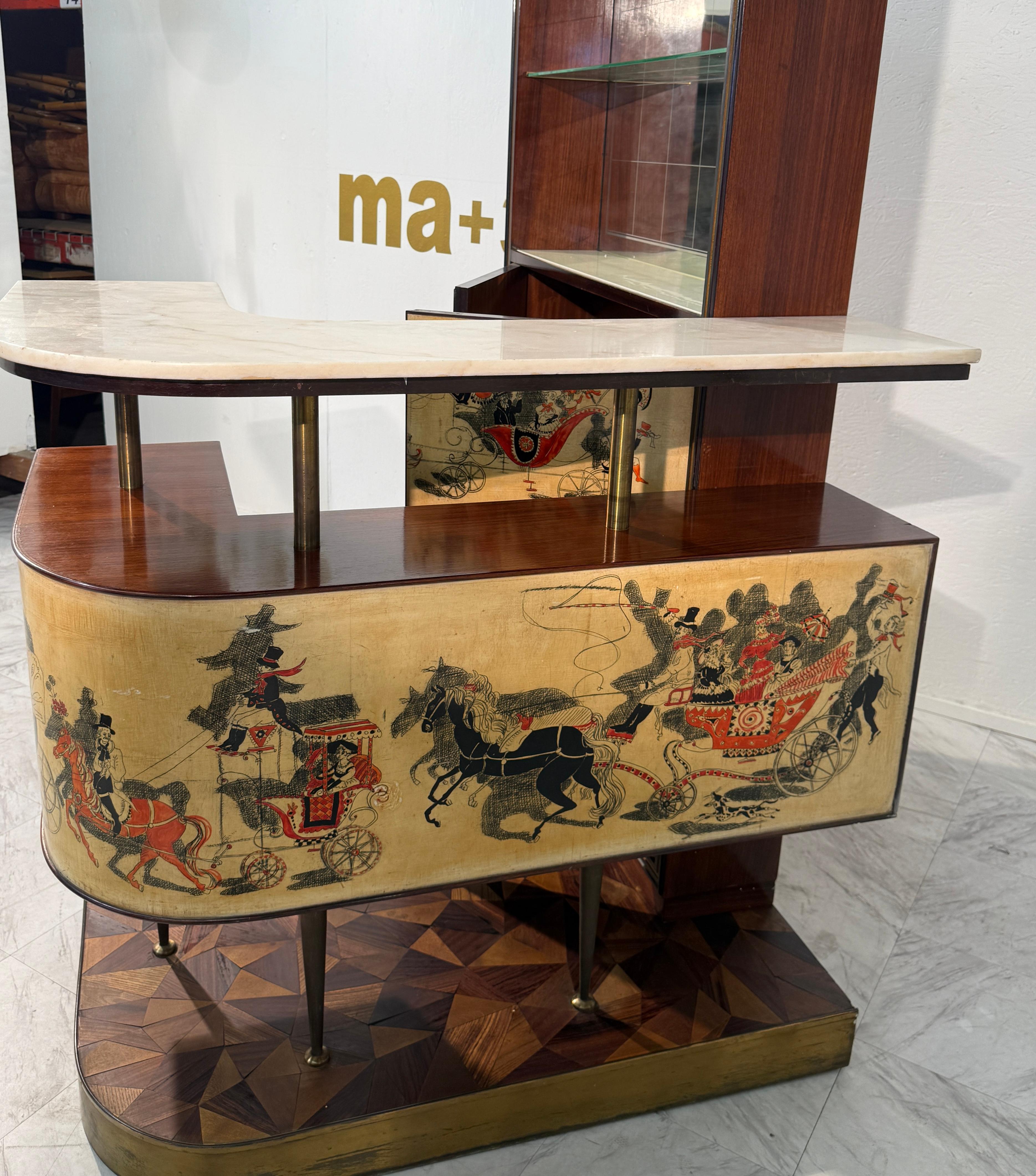 Italian Bar Cabinet with Reverse Painted Panels and Marble Top For Sale 7