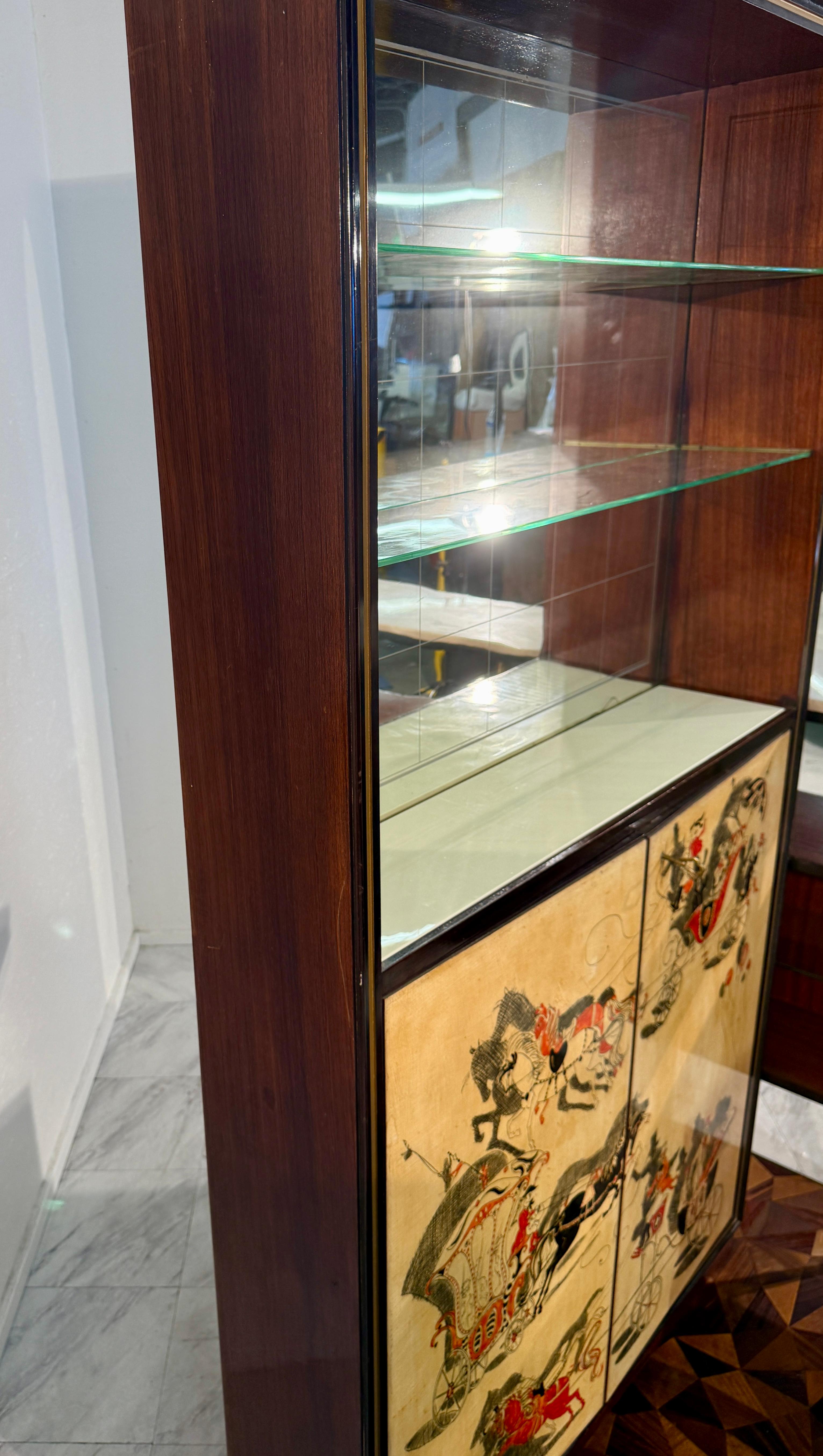 Italian Bar Cabinet with Reverse Painted Panels and Marble Top For Sale 11