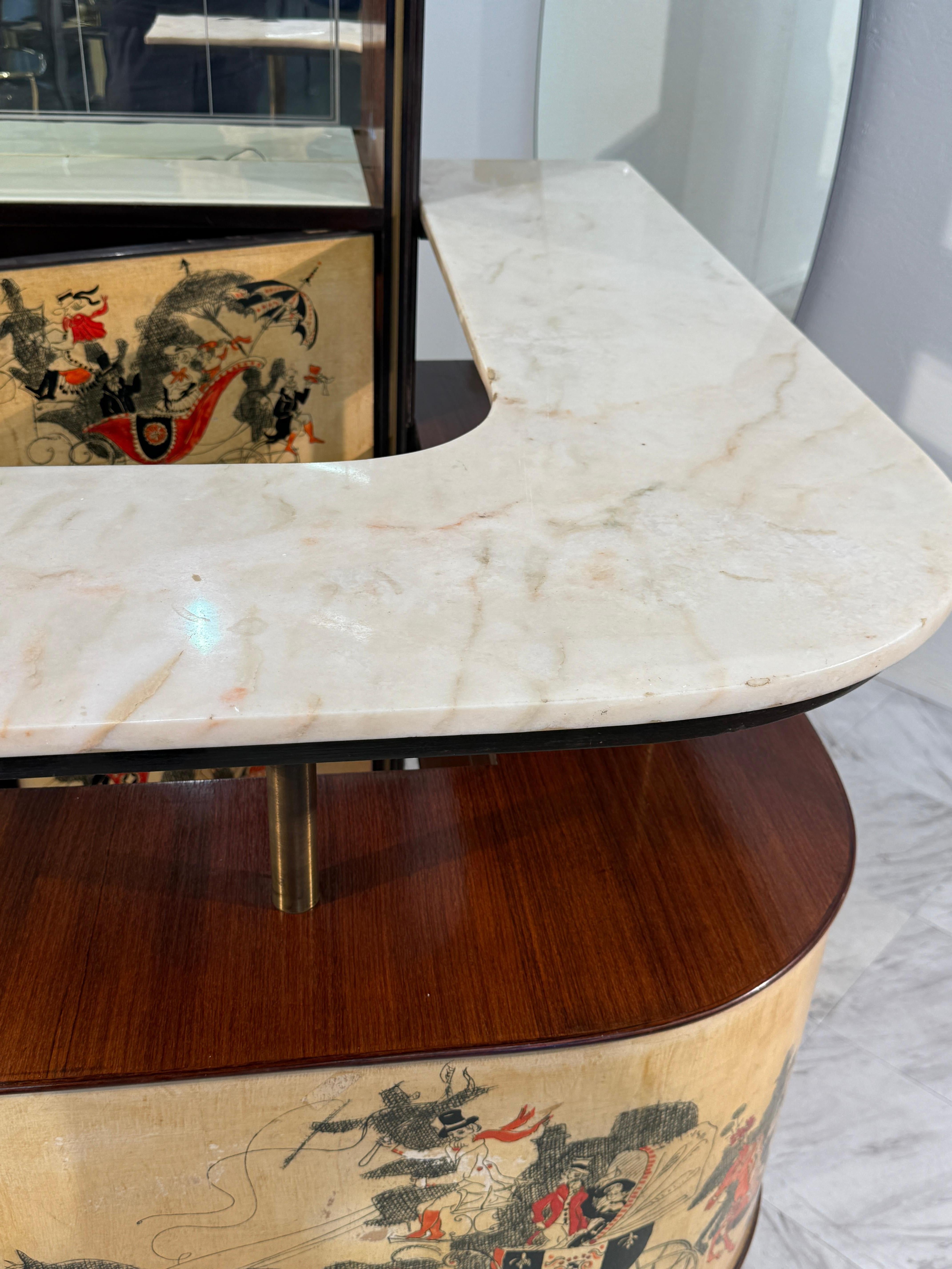 Italian Bar Cabinet with Reverse Painted Panels and Marble Top For Sale 3