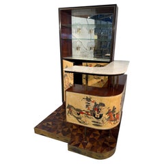 Italian Bar Cabinet with Reverse Painted Panels and Marble Top