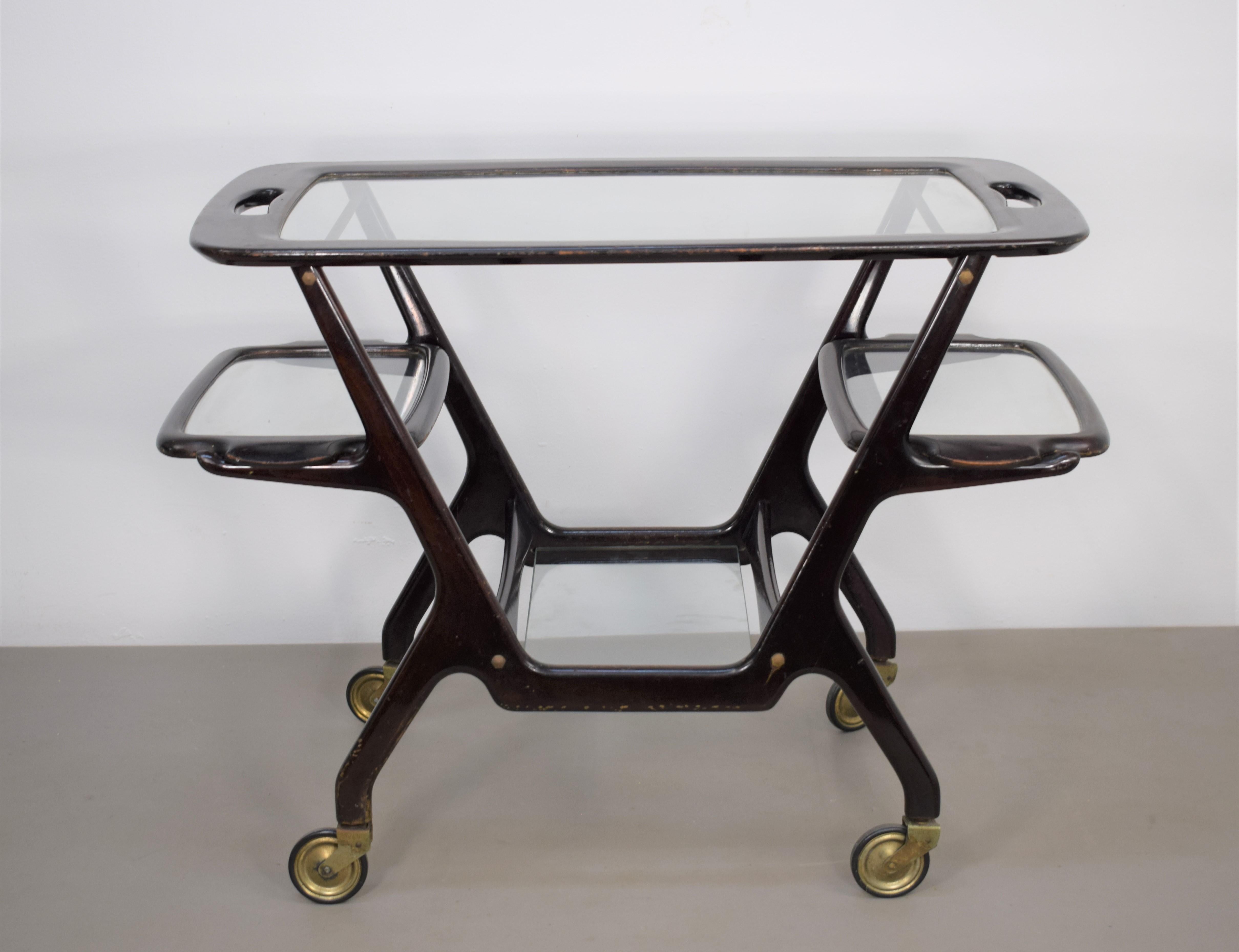 Mid-20th Century Italian bar cart by Cesare Lacca, 1950s