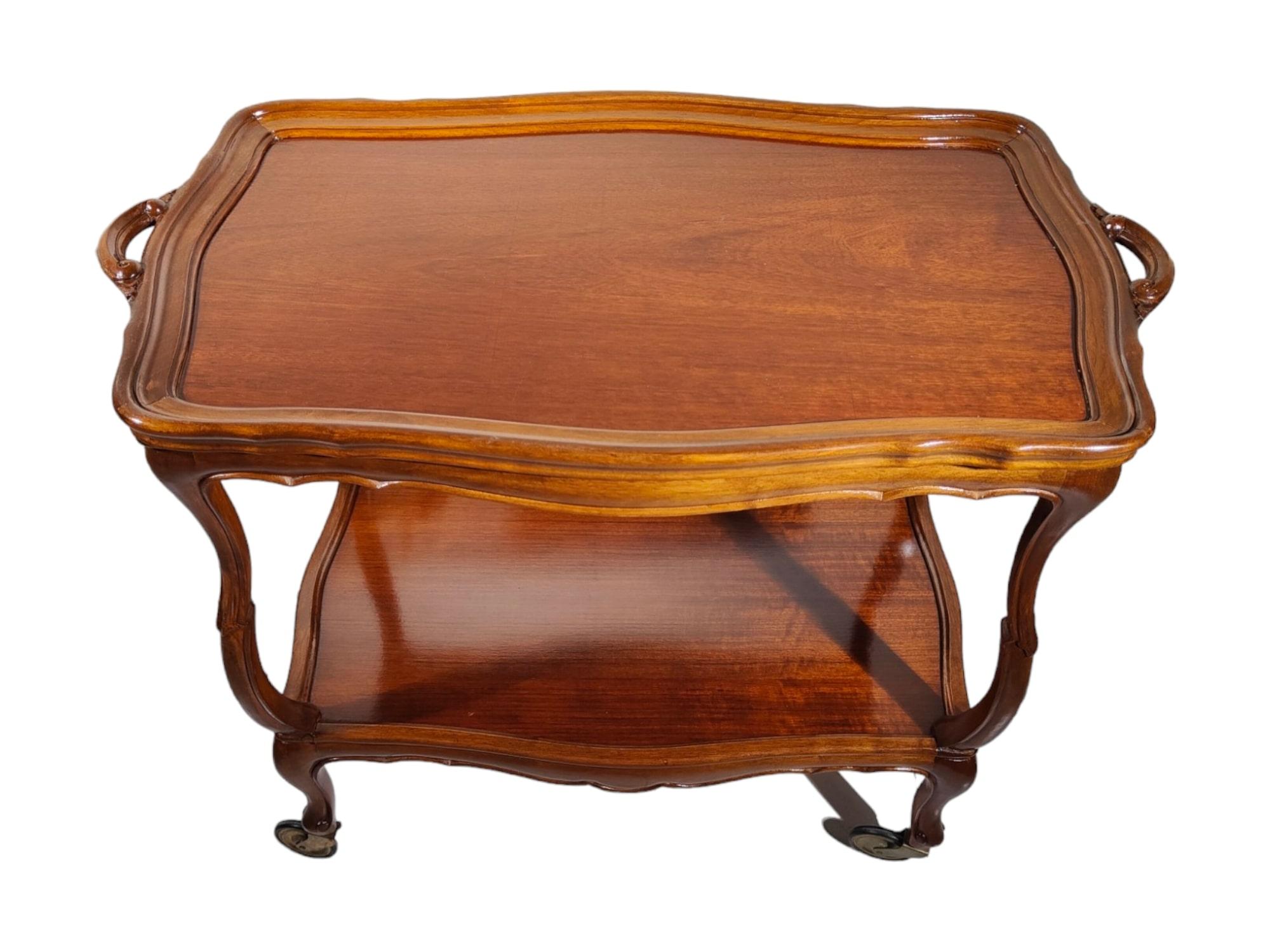 Italian Bar Cart from the 1950s - Solid Fruitwood - Removable Tray - 82x73x46 cm For Sale 2