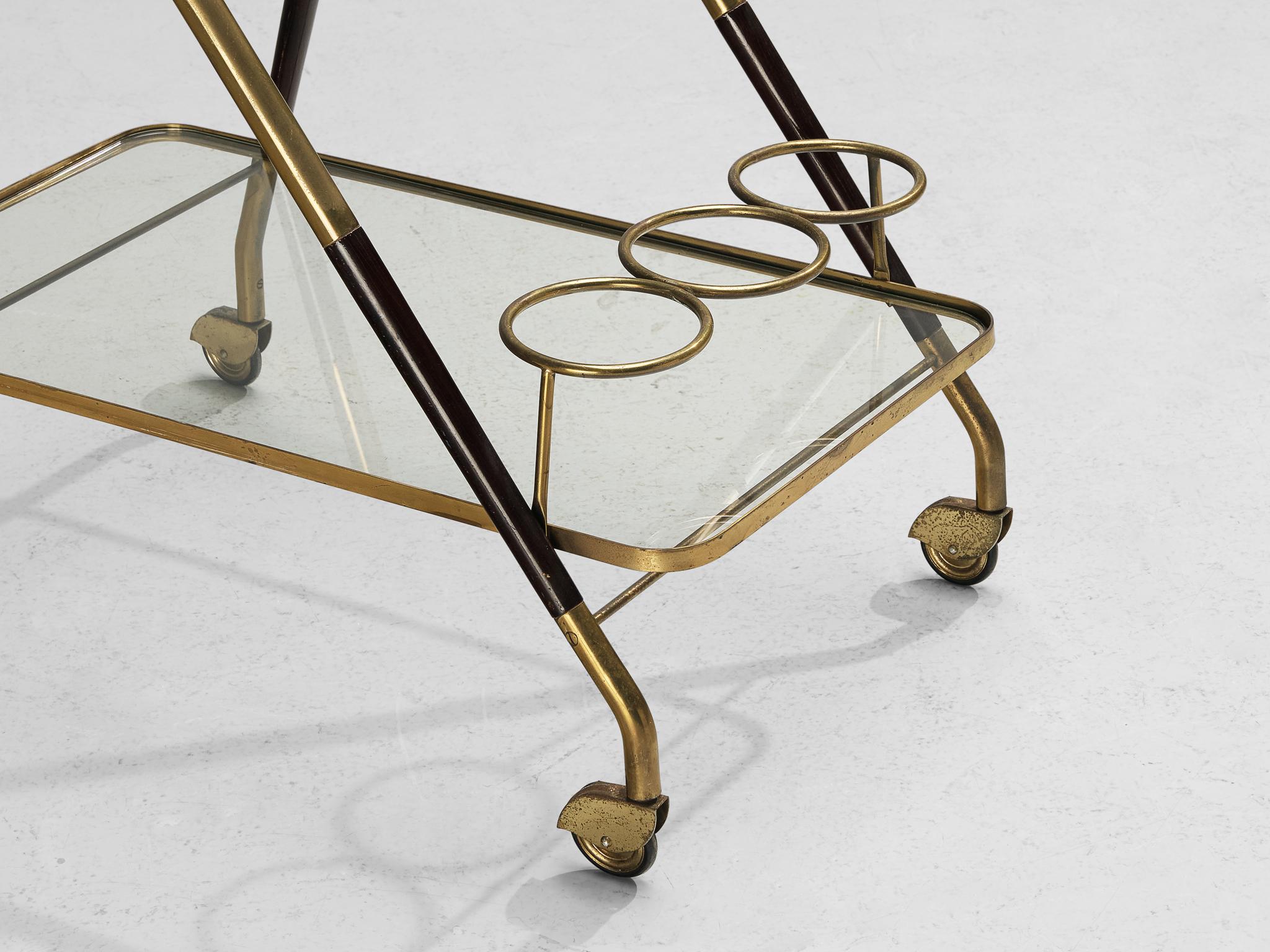 Mid-Century Modern Italian Bar Cart in Brass and Glass  For Sale