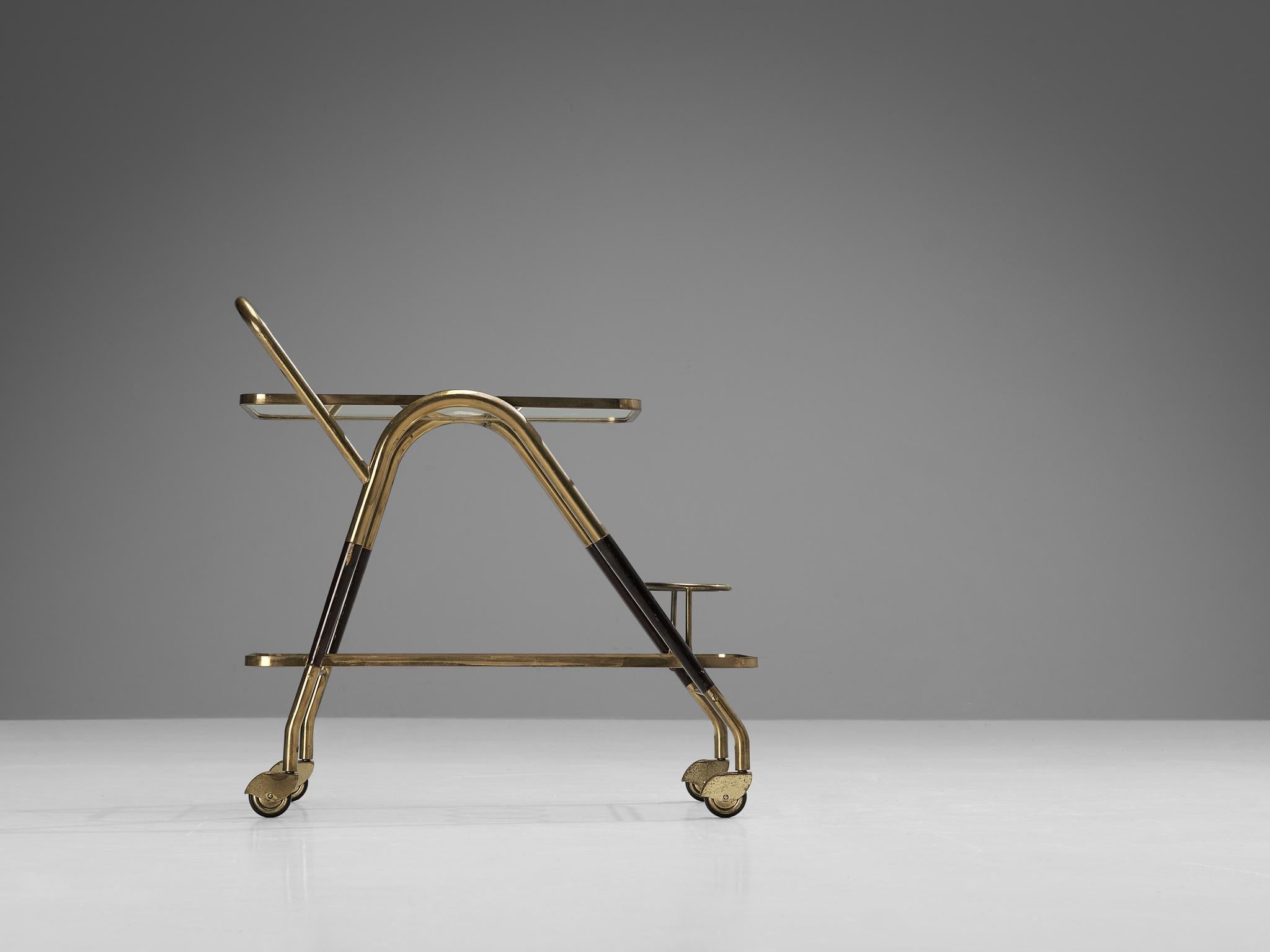 Italian Bar Cart in Brass and Glass  In Good Condition For Sale In Waalwijk, NL