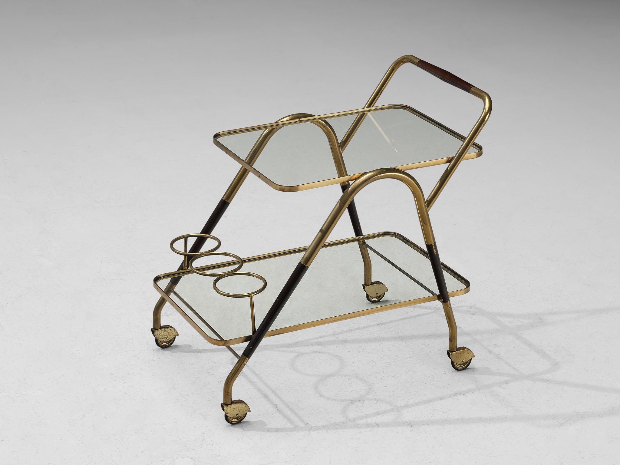 Italian Bar Cart in Brass and Glass  For Sale 1