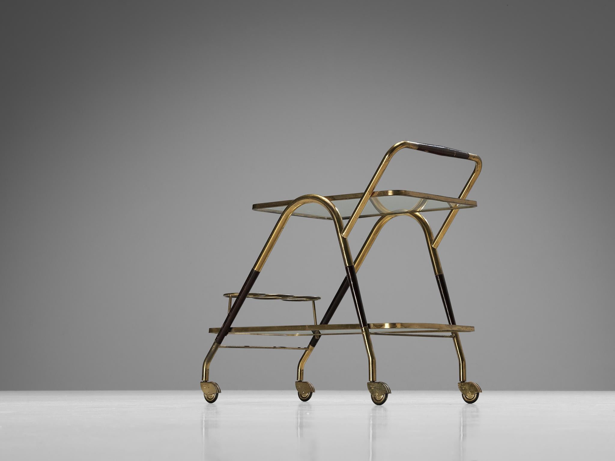 Italian Bar Cart in Brass and Glass 3