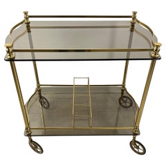 Italienischer Barwagen aus Messing und Rauchglas im Hollywood-Regency-Stil 1960er Jahre