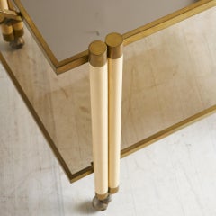 Italian Bar Cart in Brass, Cream Lacquer and Smoked Glass