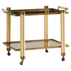 Italian Bar Cart in Brass, Cream Lacquer and Smoked Glass