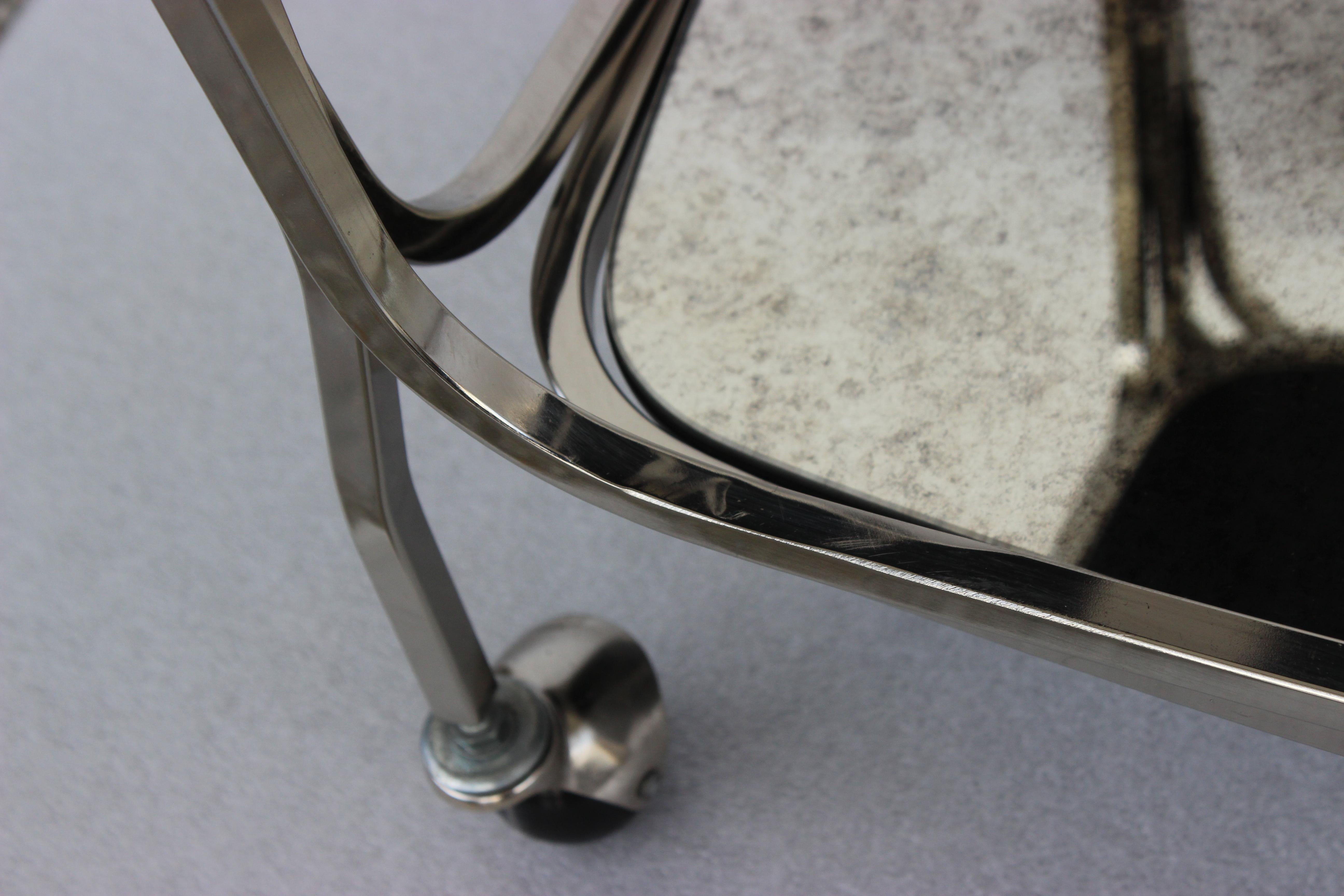 Italian Bar Cart in Chrome and Antiqued Mirror 8
