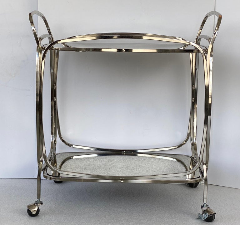Italian Bar Cart in Chrome and Antiqued Mirror For Sale at 1stDibs
