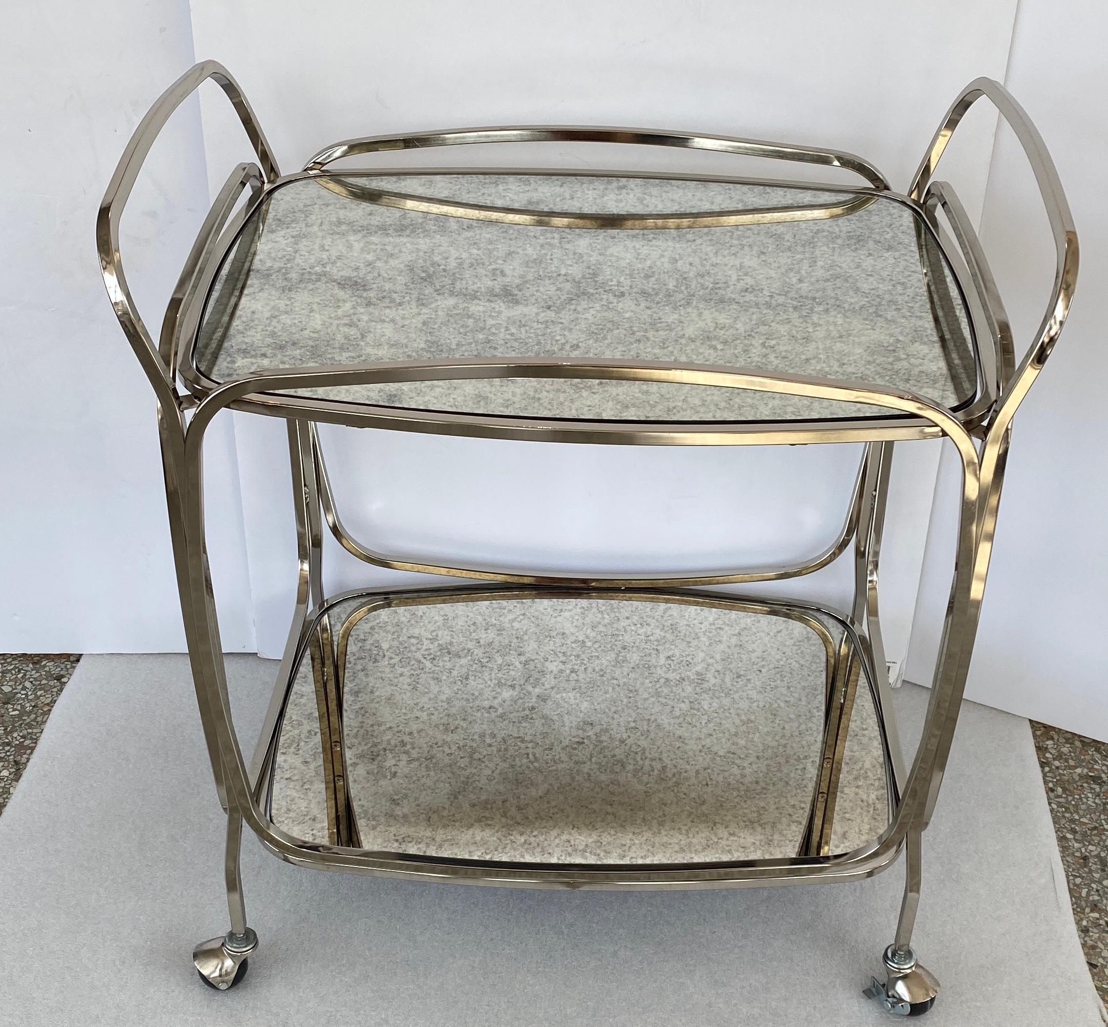 Mid-Century Modern Italian Bar Cart in Chrome and Antiqued Mirror