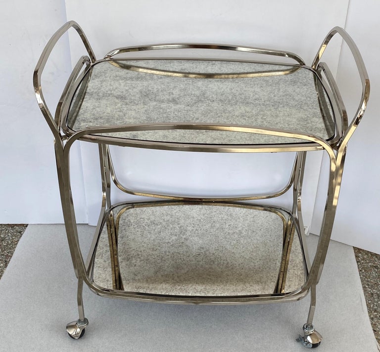 Italian Bar Cart in Chrome and Antiqued Mirror For Sale at 1stDibs