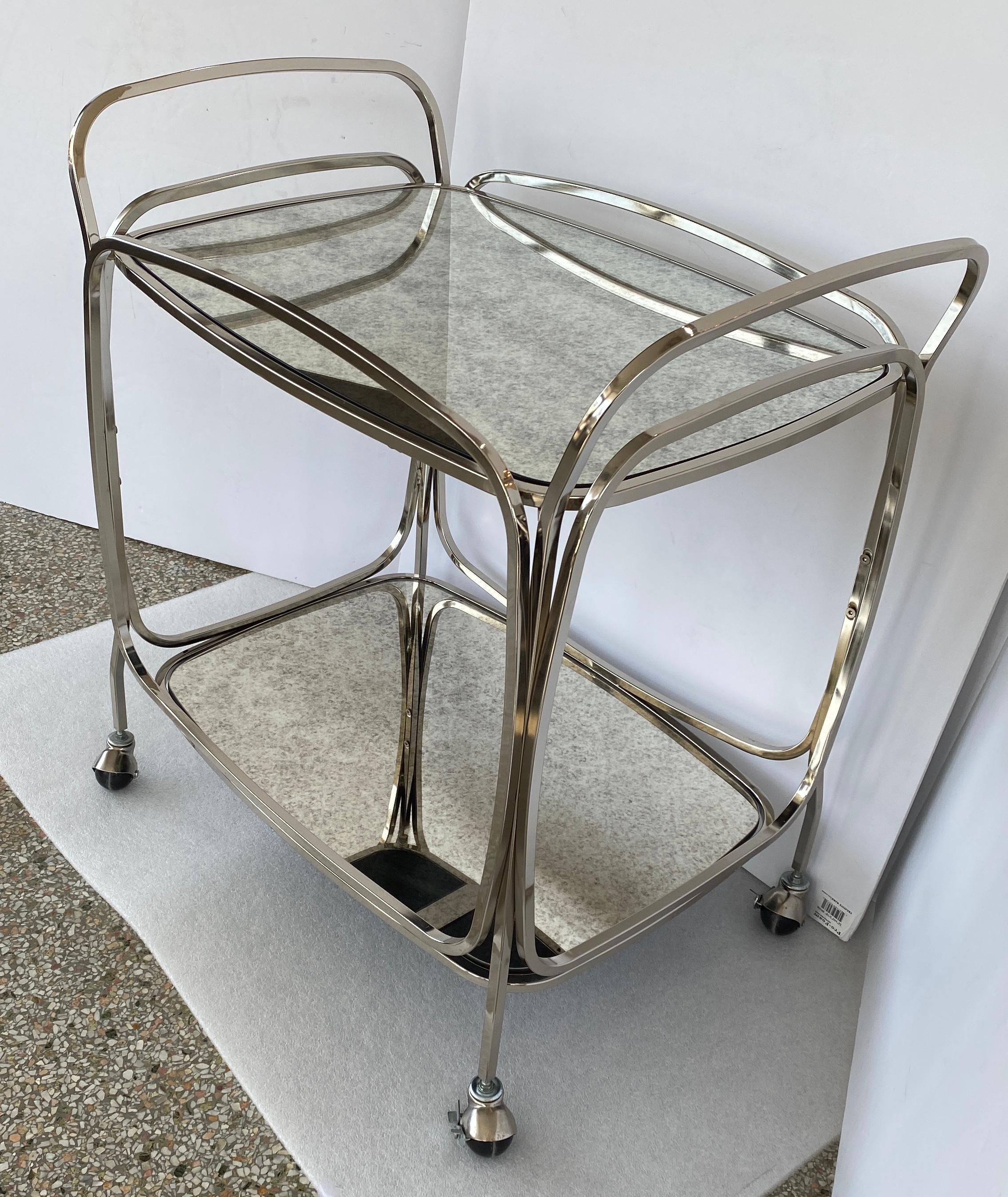 20th Century Italian Bar Cart in Chrome and Antiqued Mirror