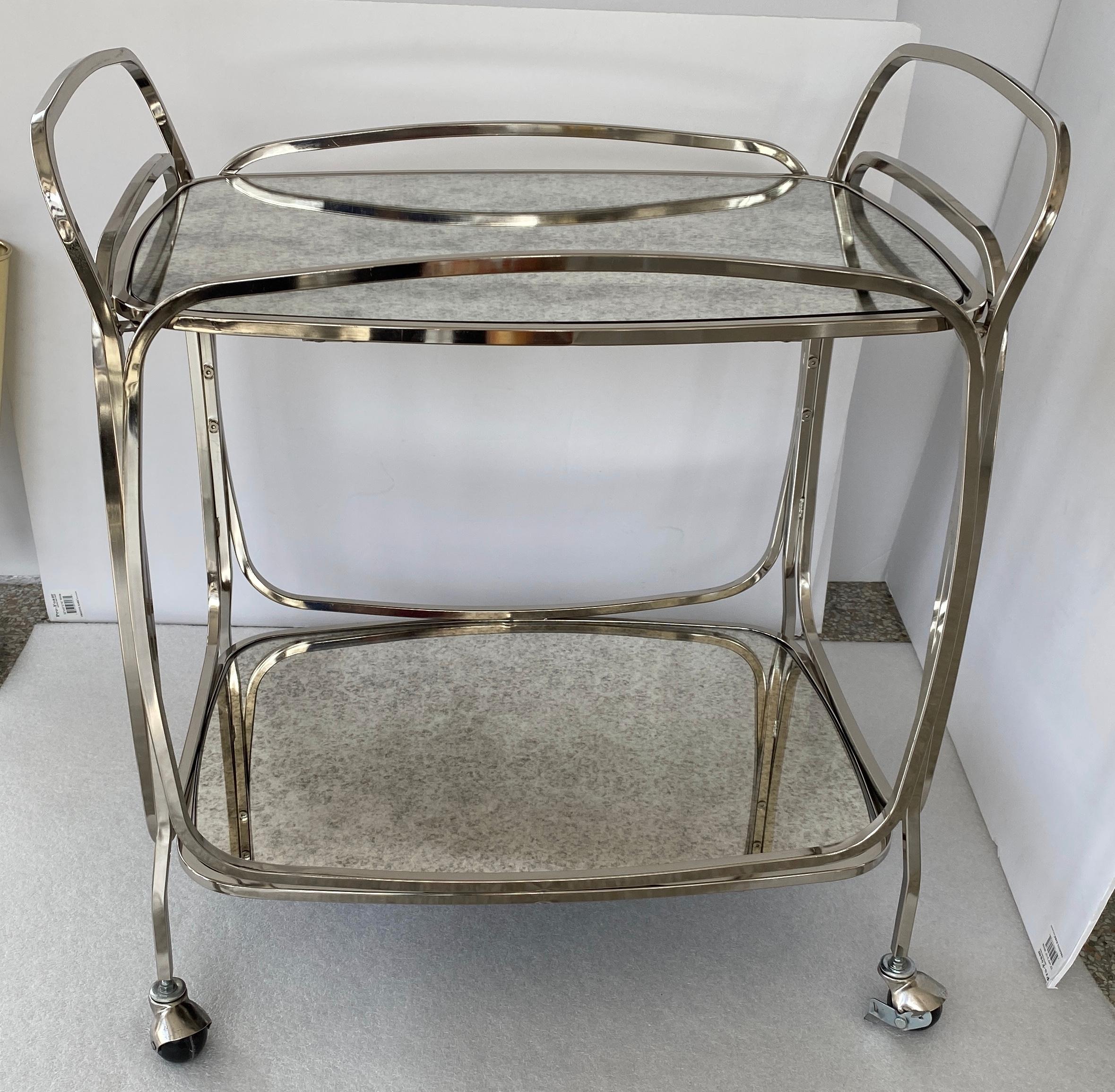 Italian Bar Cart in Chrome and Antiqued Mirror 1
