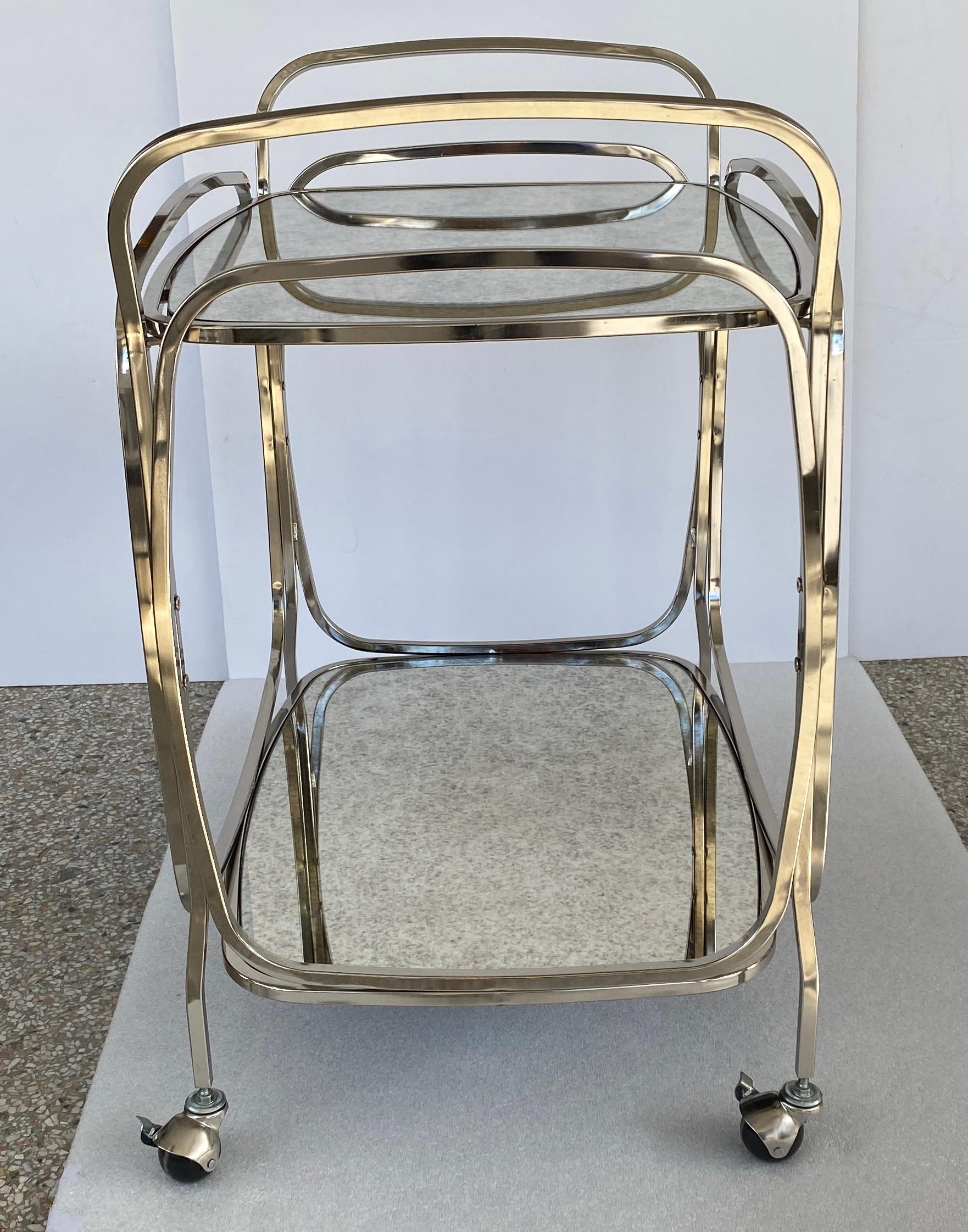 Italian Bar Cart in Chrome and Antiqued Mirror 2