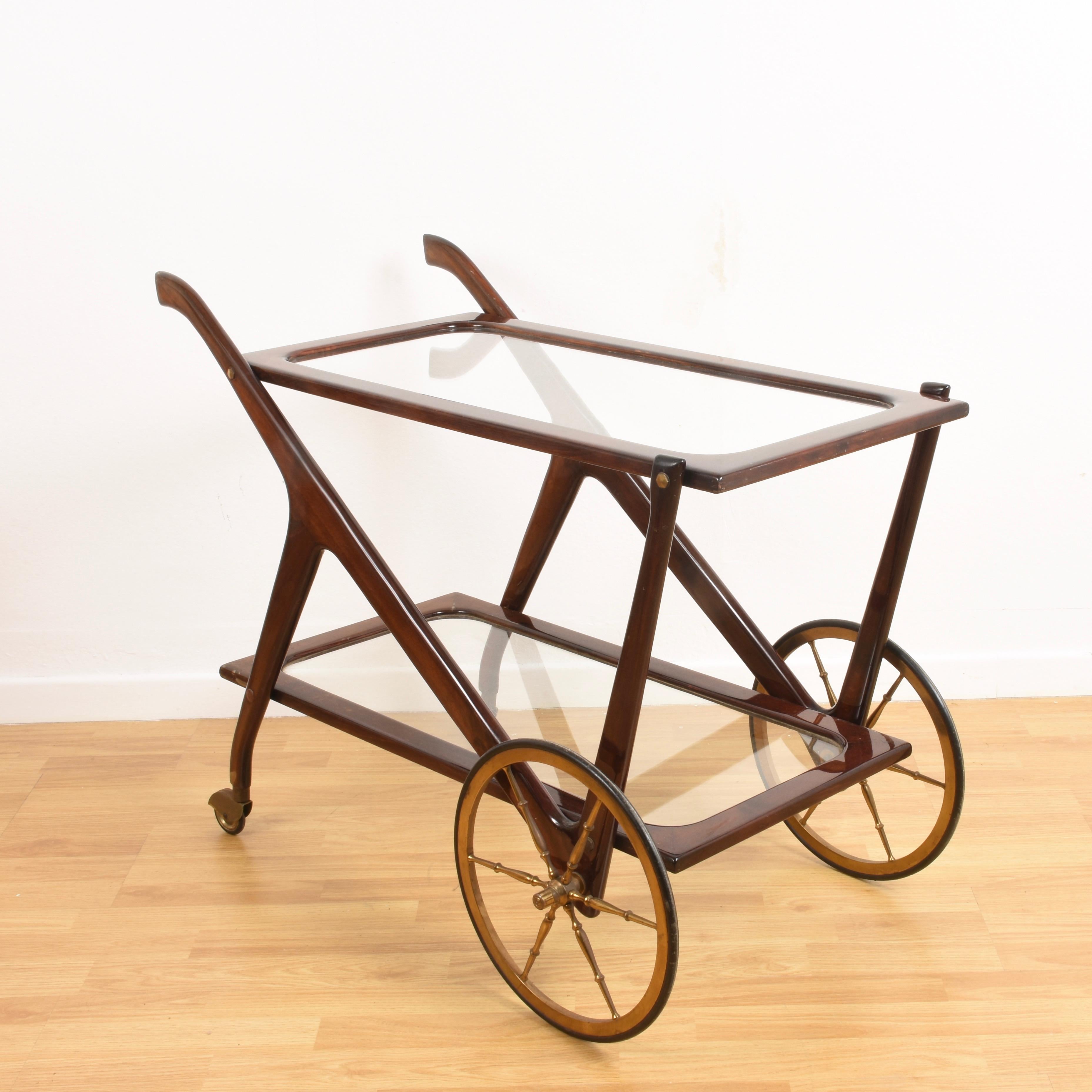 Italian Bar Cart in Mahogany by Cesare Lacca, Italy, 1950s, Mid-Century Modern In Good Condition In Roma, IT