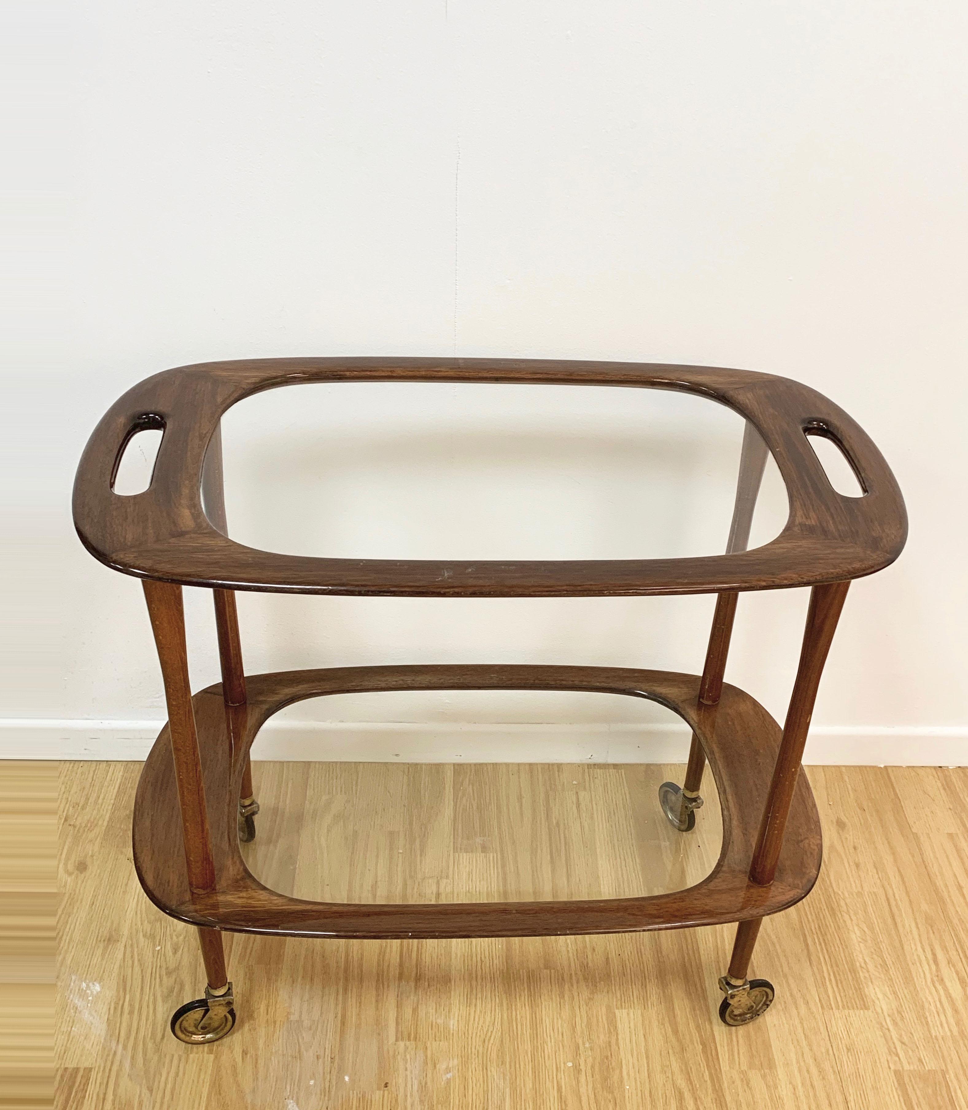 Italian Bar Cart Mahogany by Cesare Lacca for Cassina Service Cart Italy, 1950s 7