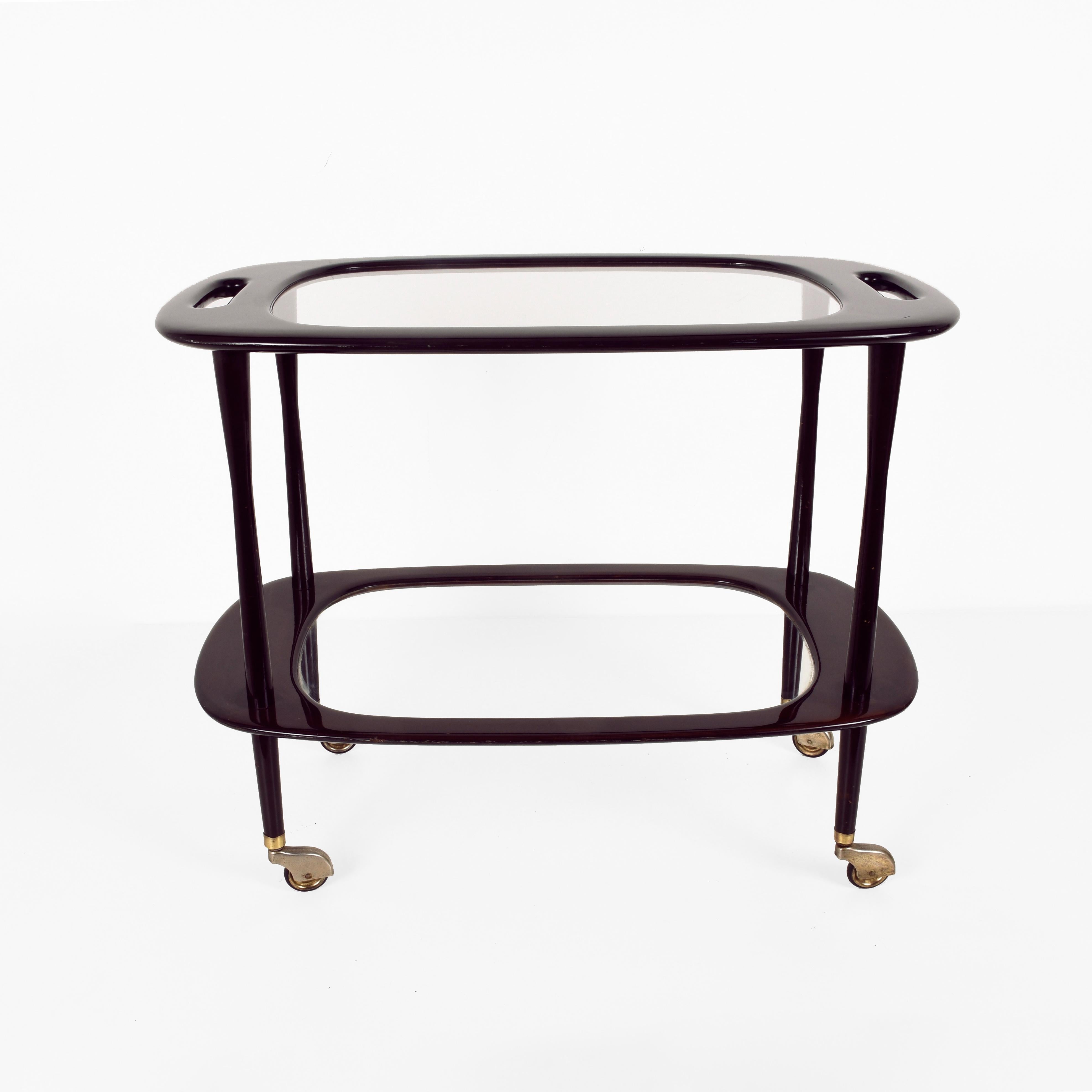 Mid-Century Modern Italian Bar Cart Mahogany by Cesare Lacca for Cassina. Service cart Italy, 1950s