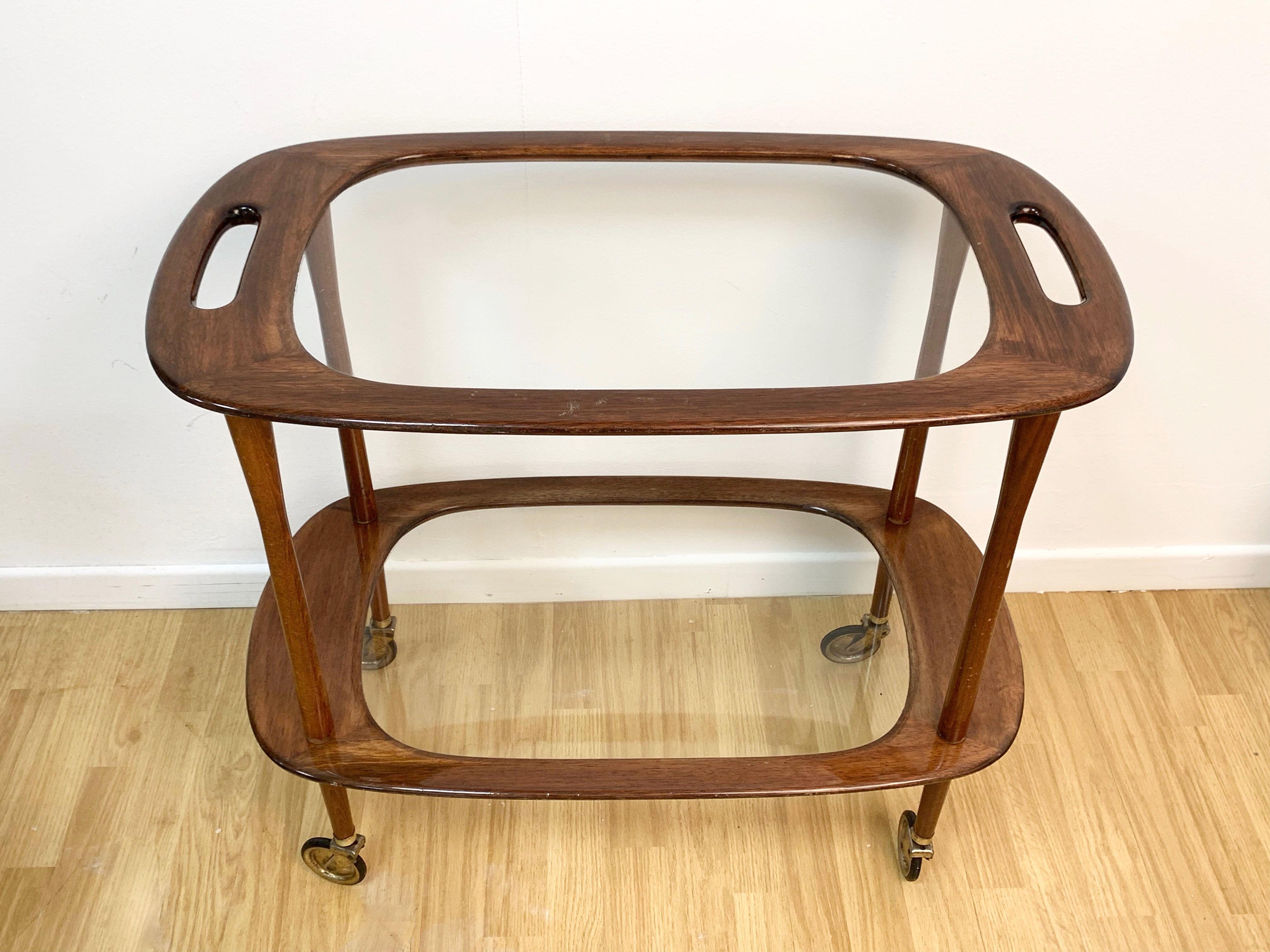 Mid-Century Modern Italian Bar Cart Mahogany by Cesare Lacca for Cassina Service Cart Italy, 1950s