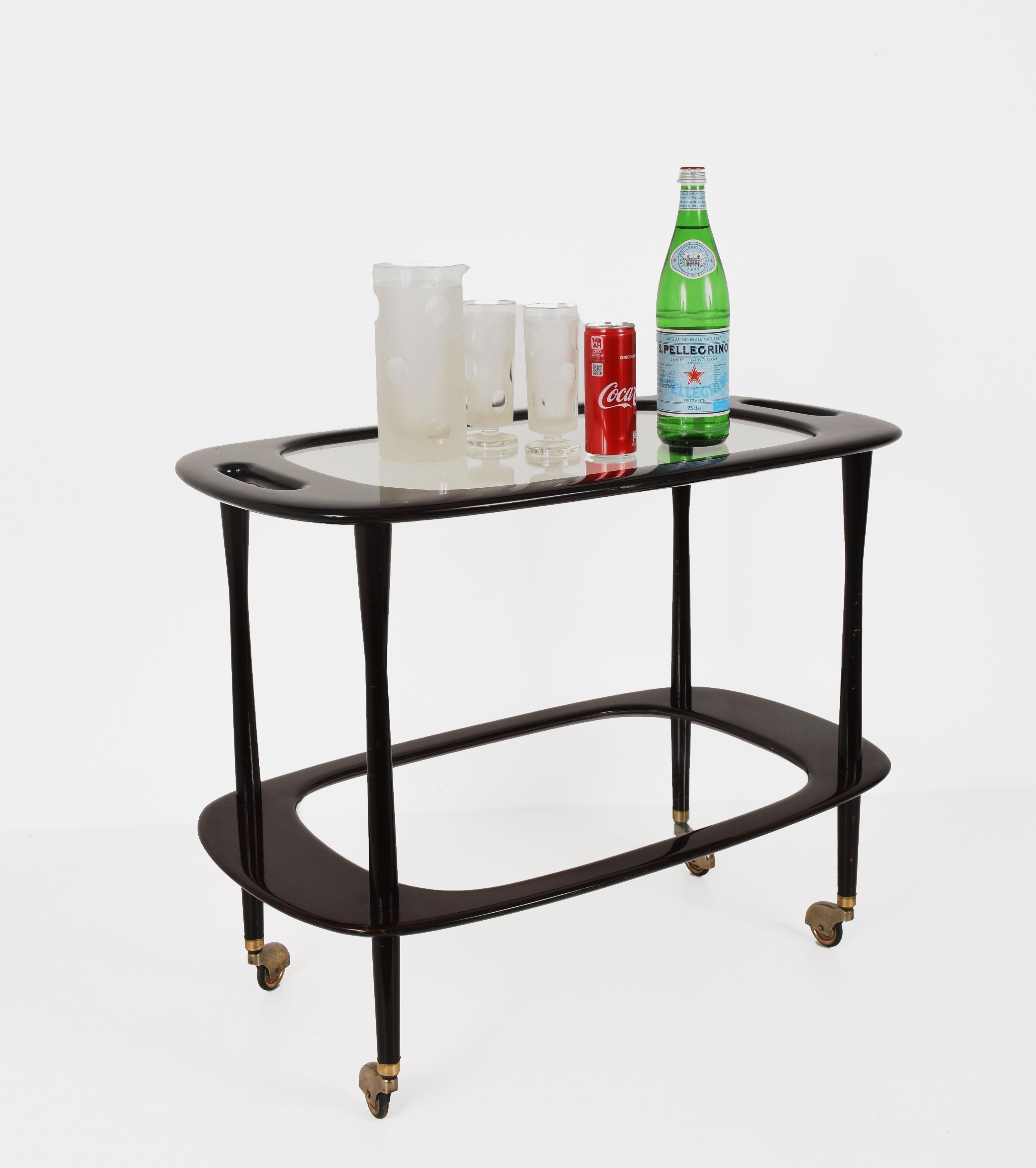 Italian Bar Cart Mahogany by Cesare Lacca for Cassina. Service cart Italy, 1950s In Good Condition In Roma, IT