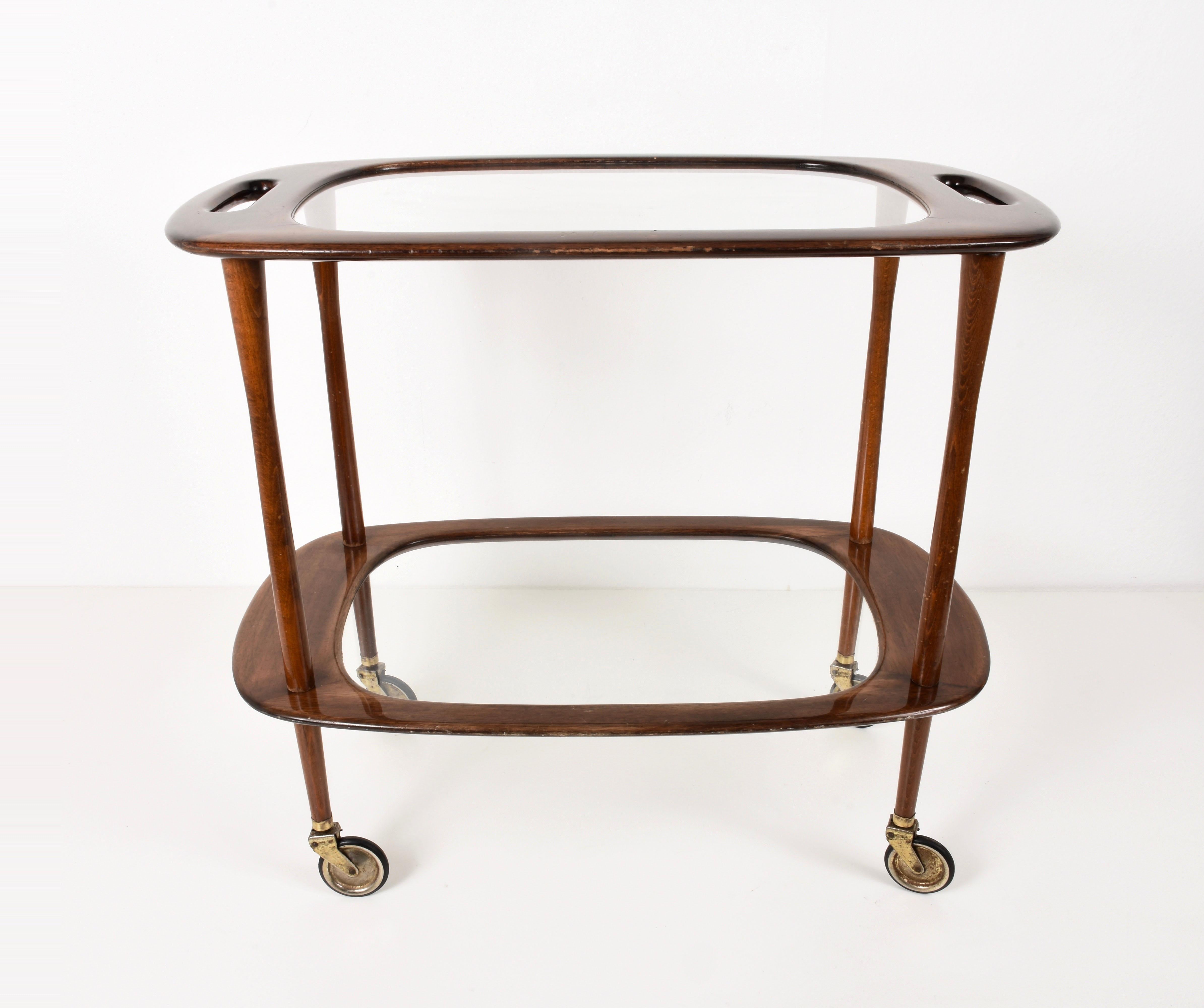 Italian Bar Cart Mahogany by Cesare Lacca for Cassina Service Cart Italy, 1950s 1