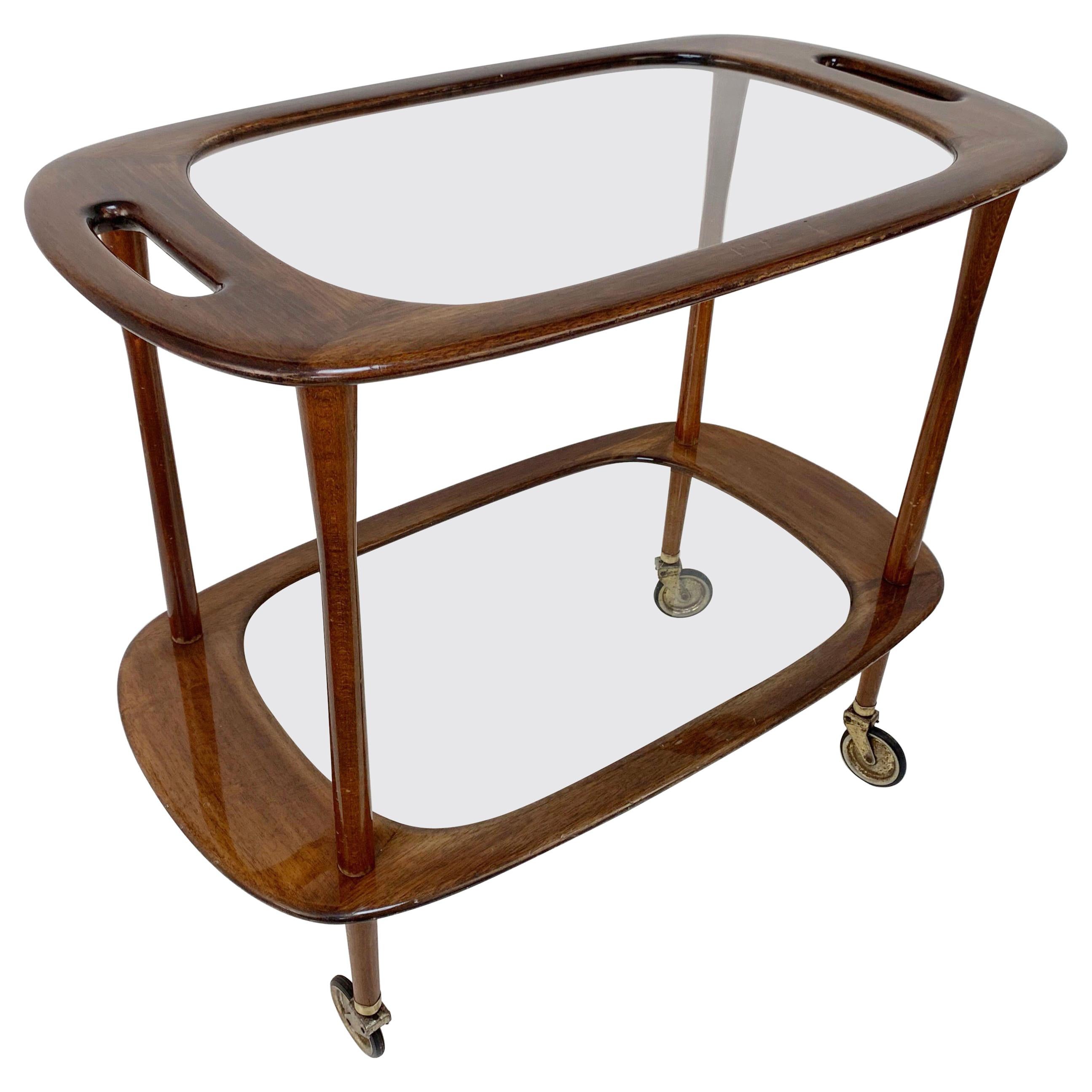 Italian Bar Cart Mahogany by Cesare Lacca for Cassina Service Cart Italy, 1950s