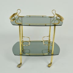 Cocktail Trolley or bar Cart in Brass and Glass Italy 1970s