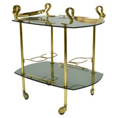 Italian Bar Cart or Cocktail Trolley in Brass and Smoked Glass
