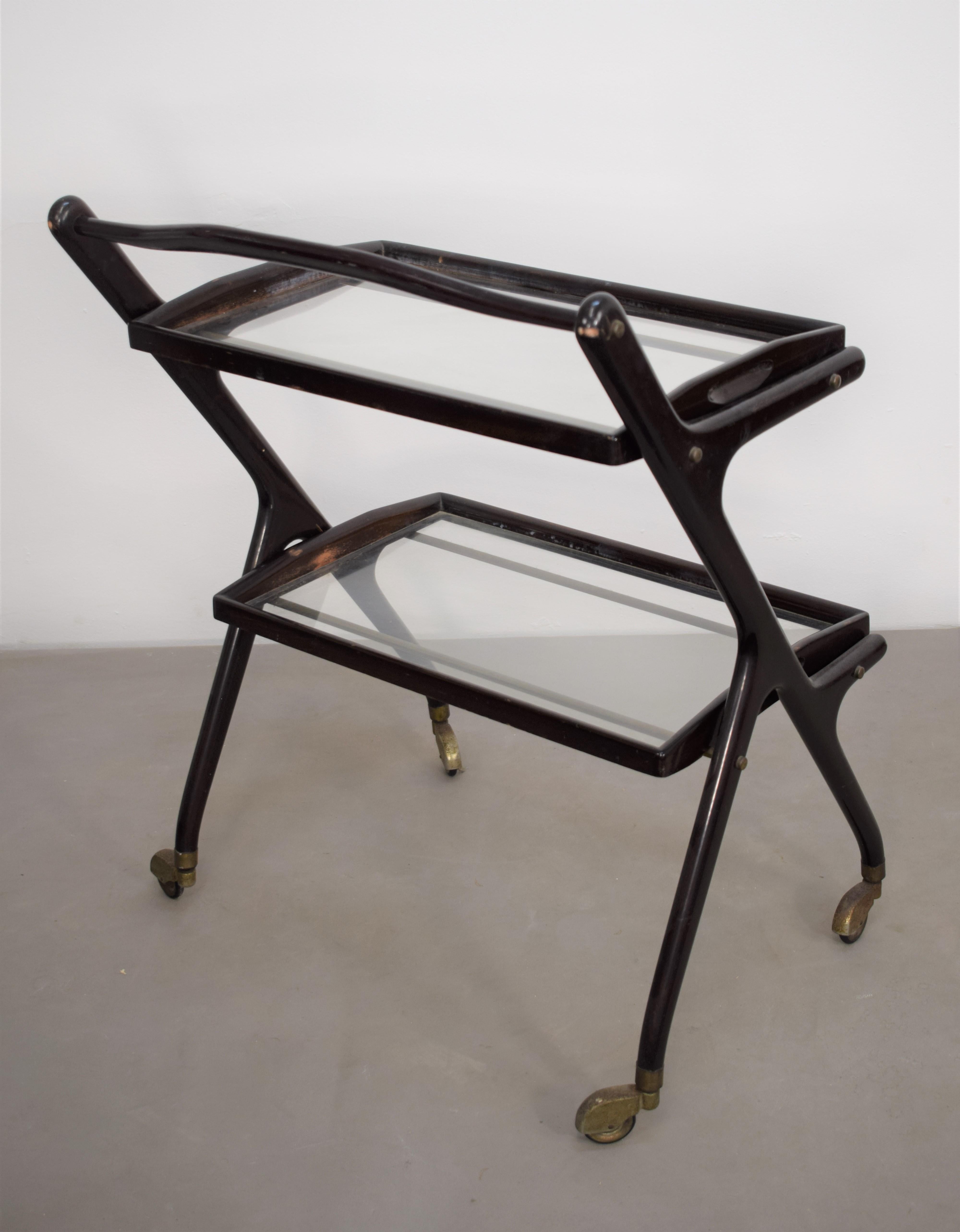 Brass Italian Bar Cart or Trolley Ico Parisi Attributed, 1960s