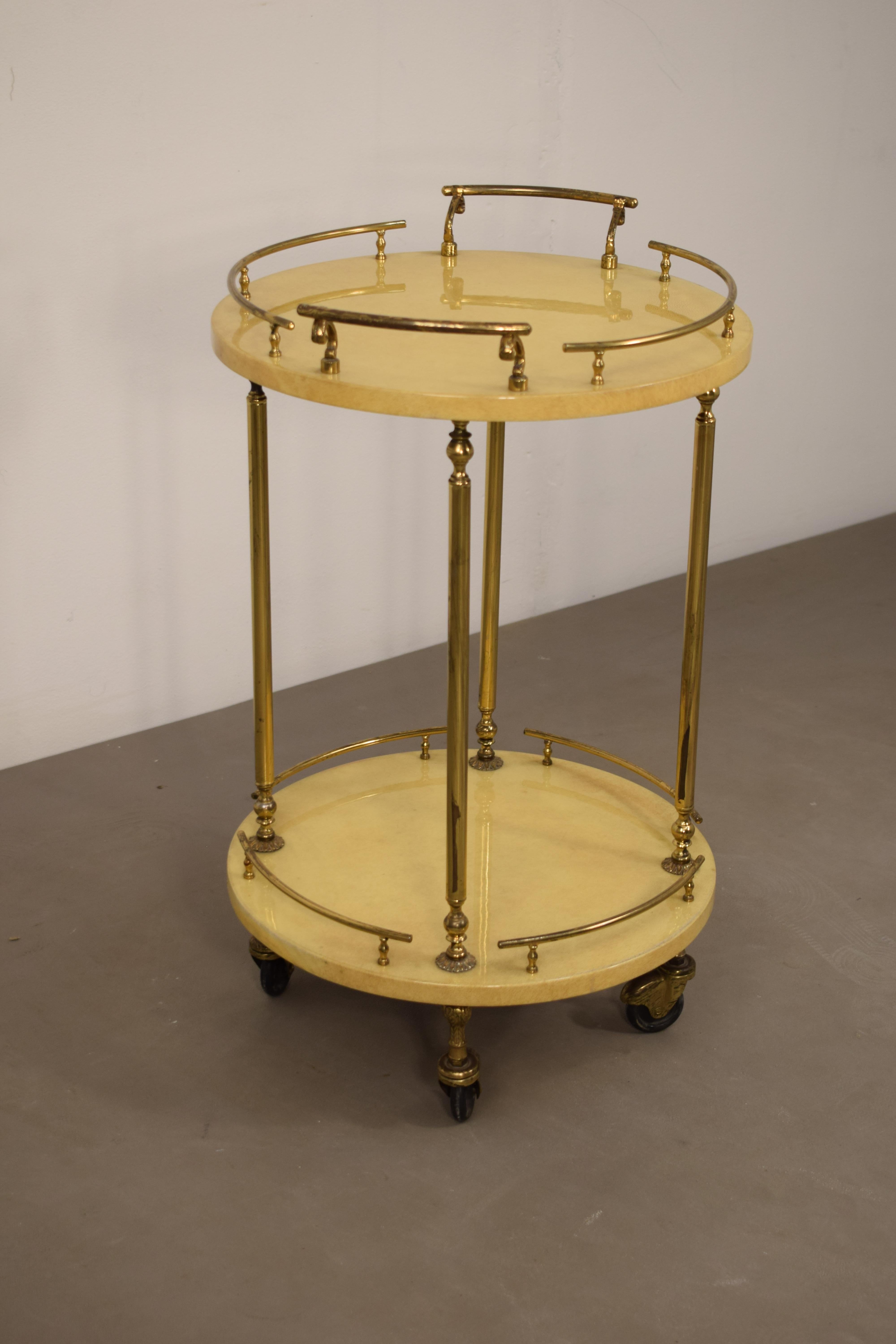 Mid-Century Modern Italian Bar Cart or Trolley in Goatskin by Aldo Tura, 1960s