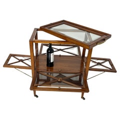 Used Italian Bar Cart with folding sides and removable tray, brass handles, 1980s