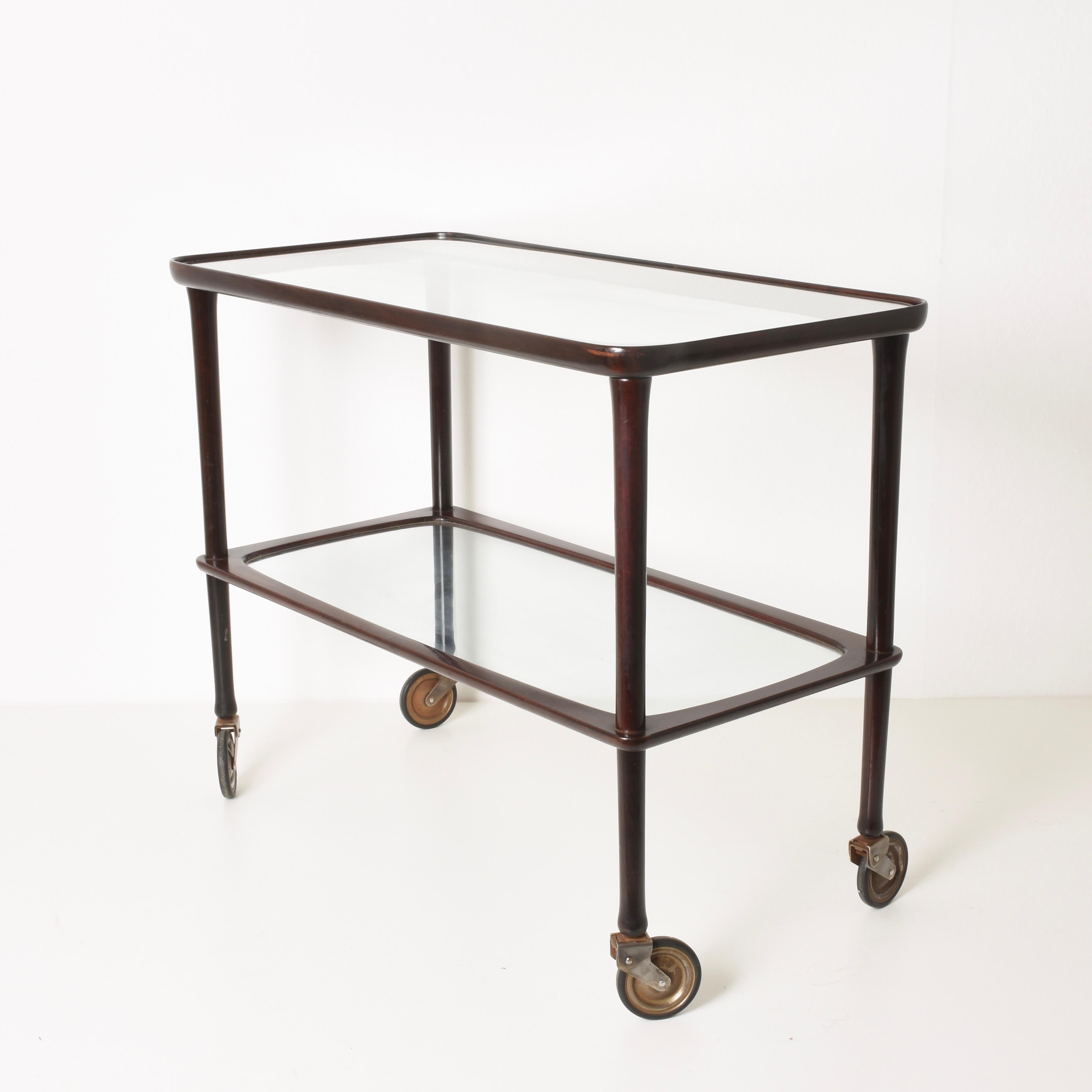 Italian Bar Cart wood Ico Parisi for A. De Baggis signed Mod 56, Italy In Good Condition In Roma, IT