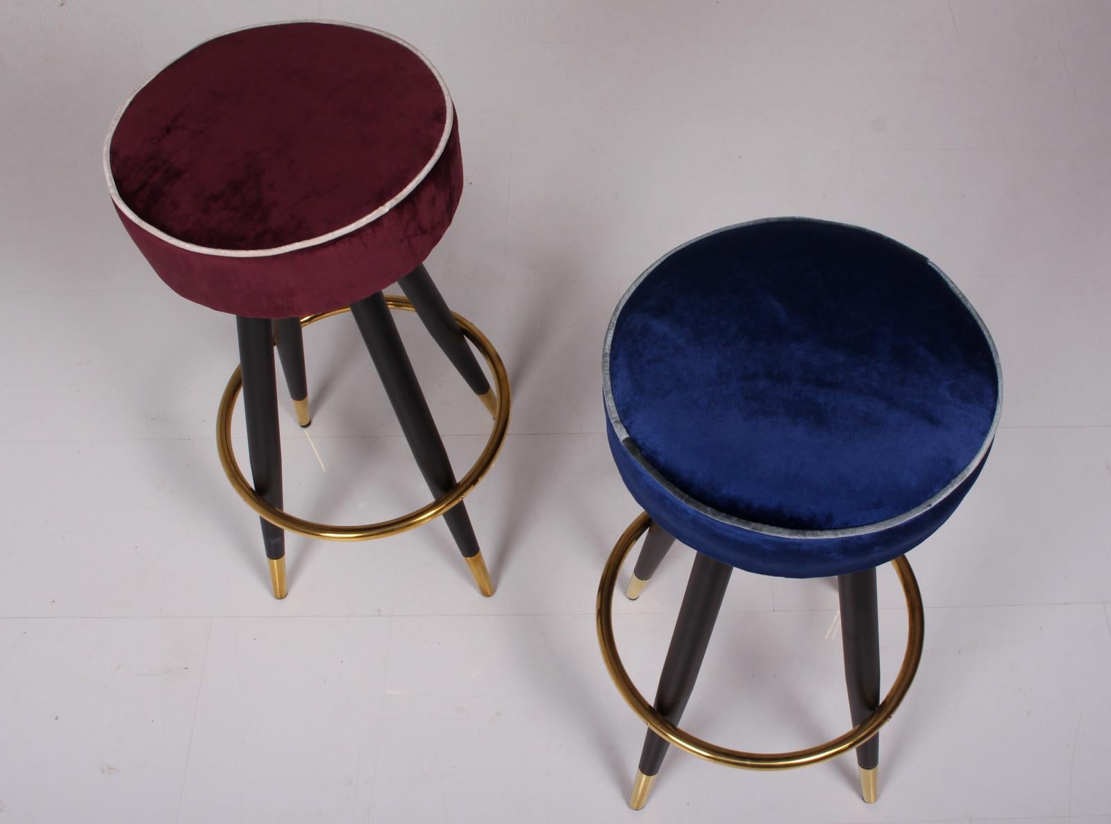 Laiton BAR/COUNTER italien  STOOL BURGUNDY rouge style années 50/60 en vente