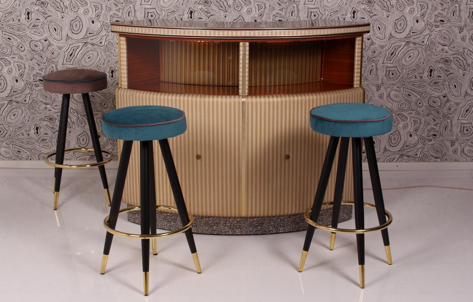 Italian 
~ LIGHT CAPPUCCINO ~
BAR / COUNTER STOOL 
1950s / 1960s style 
Lacquered iron / Solid brass / Velvet / Upholstered
hq foam upholstered and kedered
