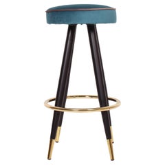 Italian BAR / COUNTER  STOOL ~ TURQUOISE  ~ 50s 60s Style Iron / Brass / Velvet