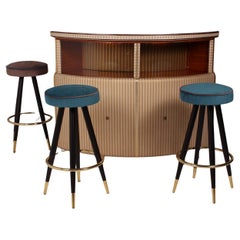 Italian BAR / COUNTER  STOOL ~ TURQUOISE  ~ 50s 60s Style Iron / Brass / Velvet