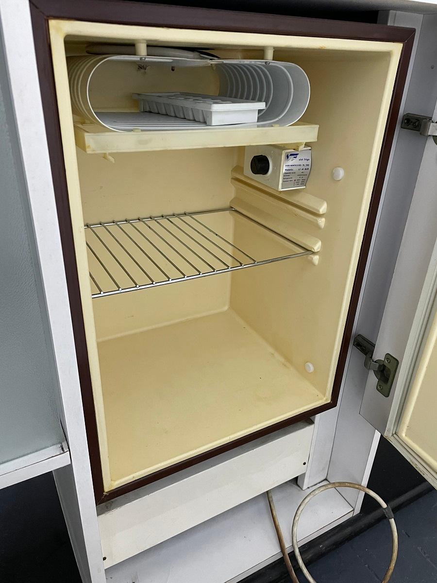 Italian Bar or Refrigerator with Pair of Leather Stools by Stilglass Guzzini In Good Condition For Sale In New York, NY