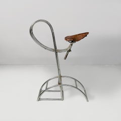 Italian bar stool with brown leather bicycle seat and chromed metal, 1970s