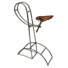 Italian bar stool with brown leather bicycle seat and chromed metal, 1970s