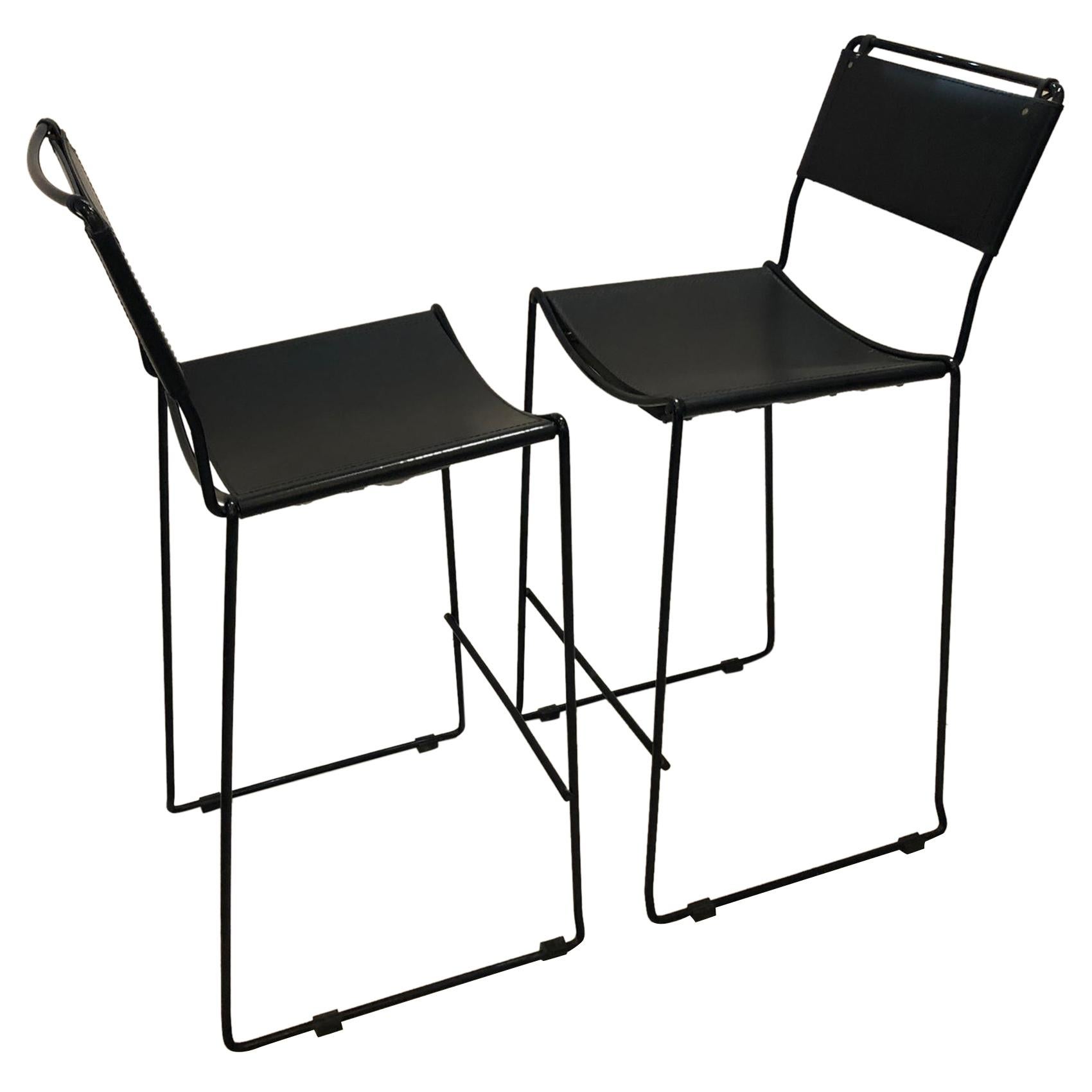 Italian Bar Stools Black Metal With Black Leather Covers