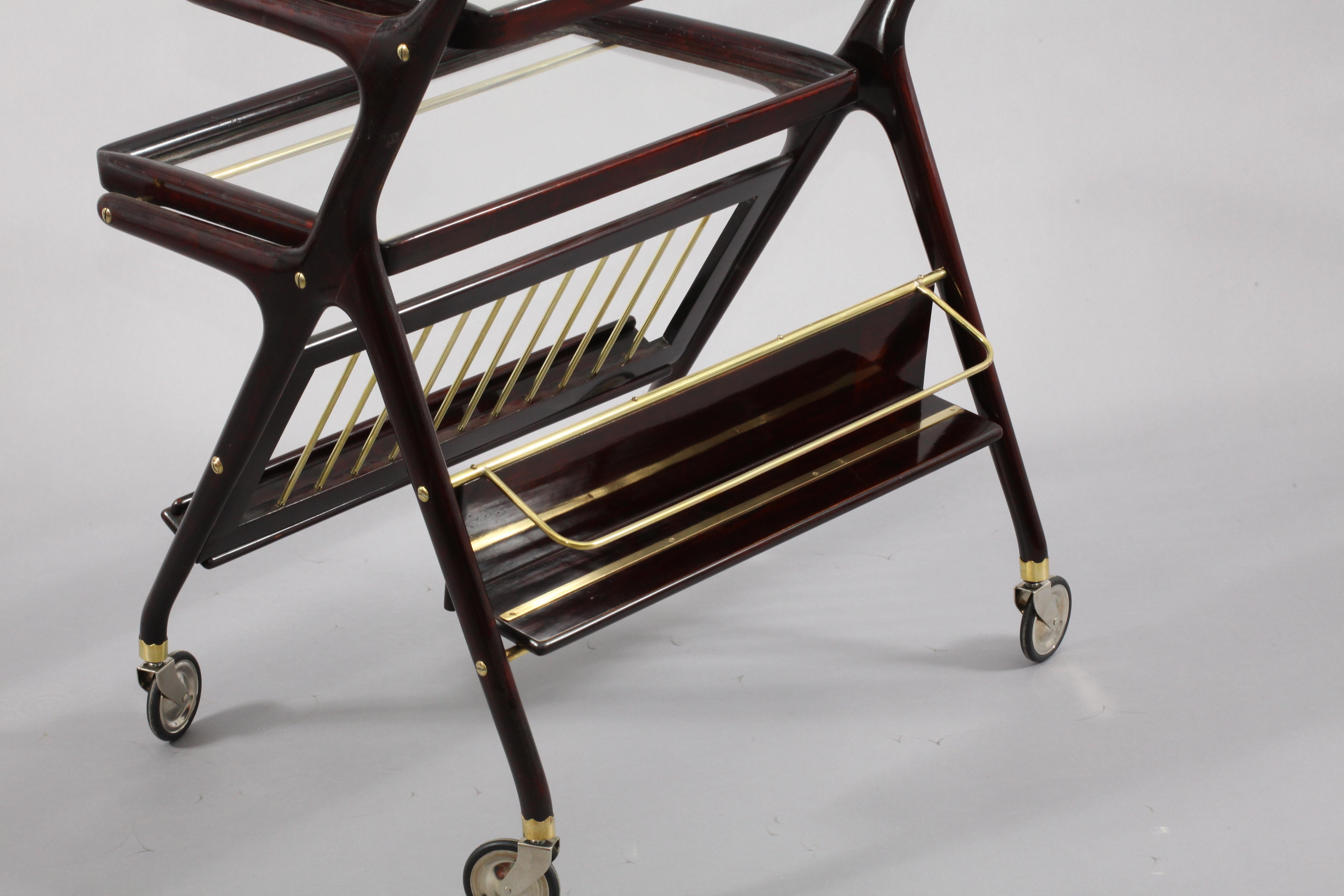 Polished Italian Bar Trolley Designed Cesare Lacca, Italy 1950